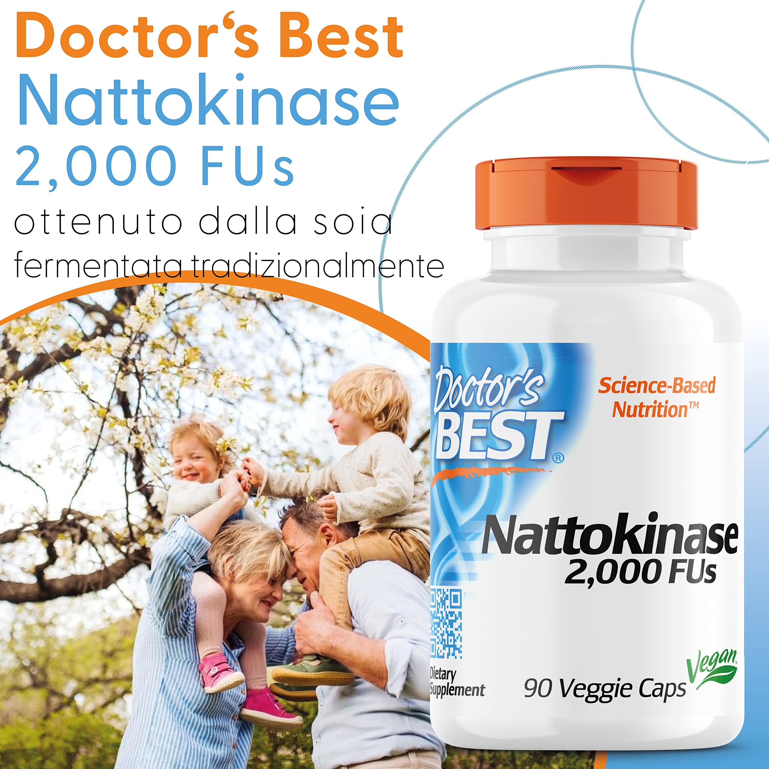 Doctor's Best Nattokinase, 2000 FU, integratore enzimatico, 90 capsule vegane, supporta la salute del cuore e la circolazione sanguigna