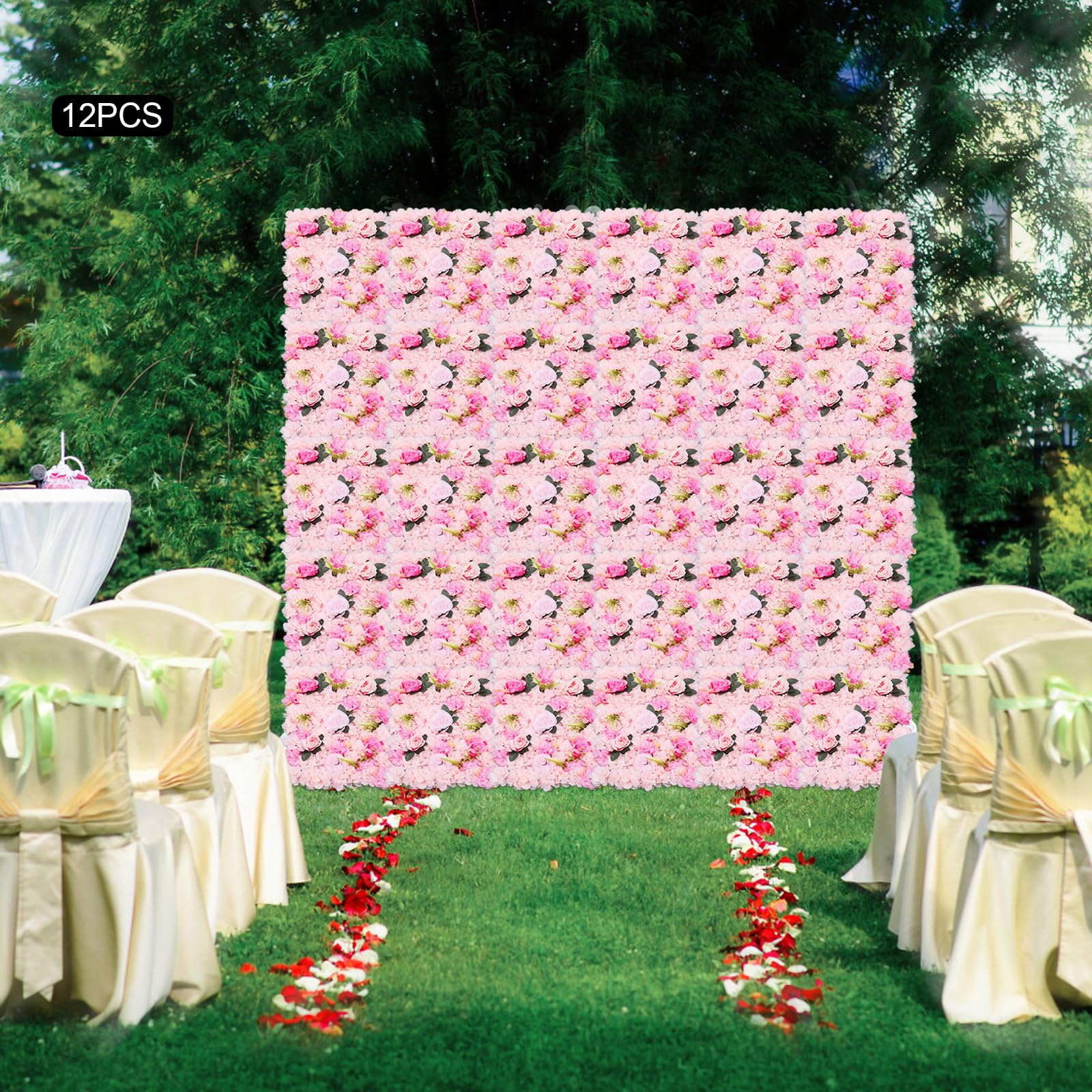 Fiori artificiali da parete, 12 pezzi, 60 x 40 cm, sfondo di fiori artificiali in seta con rose e dalie, set di pannelli decorativi da parete per matrimoni, feste di compleanno, rosa chiaro con