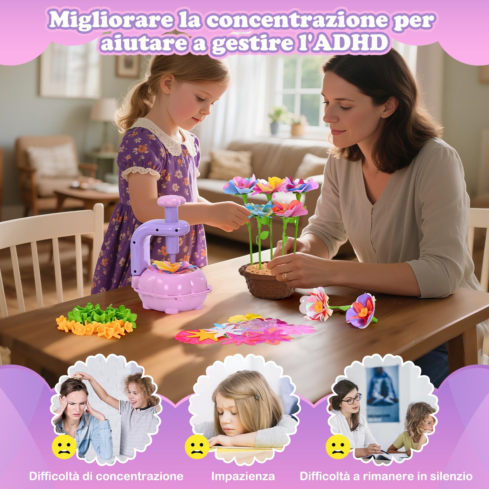 BlueSwan Regalo Giochi Bambina 4 5 6 7 8 9 10 11 12 + Anni Femmina, Pressa per Fiori, Gioco Educativ Giocattoli Sensoriali, Kit Lavoretti Creativi per Bimba, Bambine Laboratorio dei Fiori Bouquet