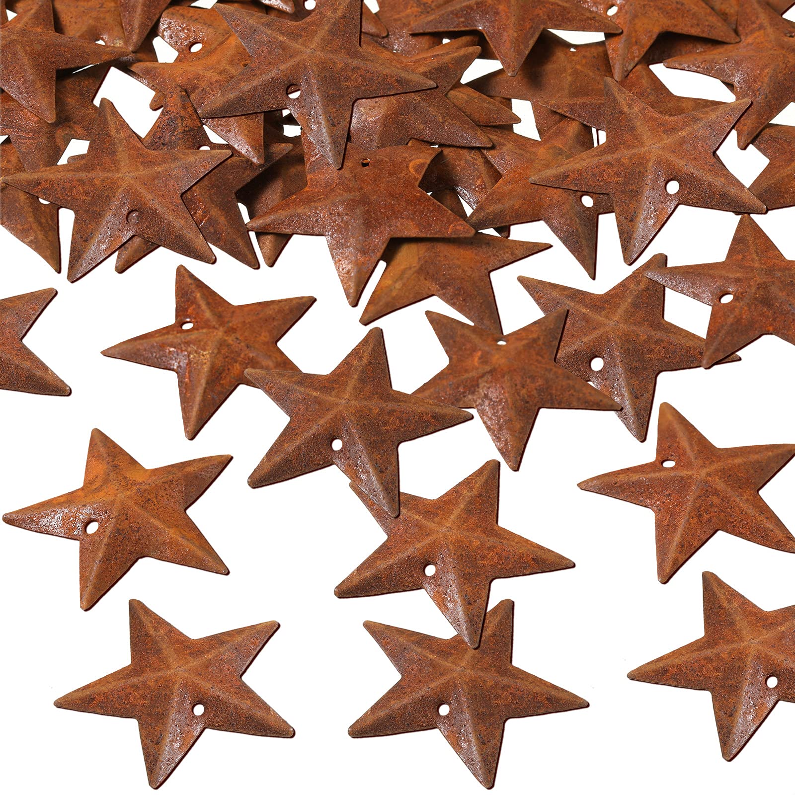 Mini estrellas de metal para manualidades con agujeros de 1.18 pulgadas de metal oxidado estrella de granero para Halloween, Navidad, decoración de pared de puerta de casa de campo vintage