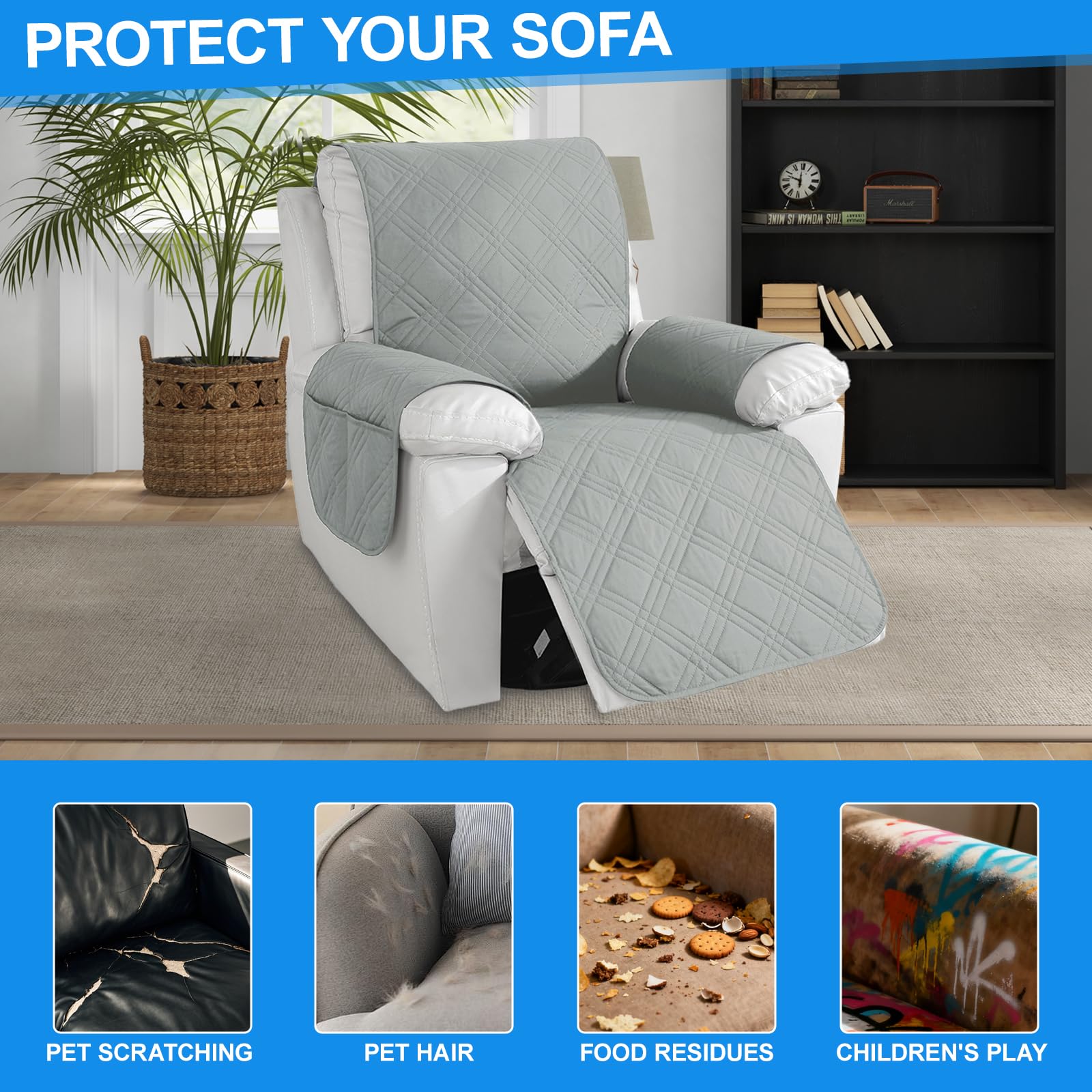 Fodera per Poltrona Relax con Braccioli – Coprisedile Antiscivolo Impermeabile e Lavabile – Ideale per Famiglie con Bambini e Animali – Protezione per Poltrona TV