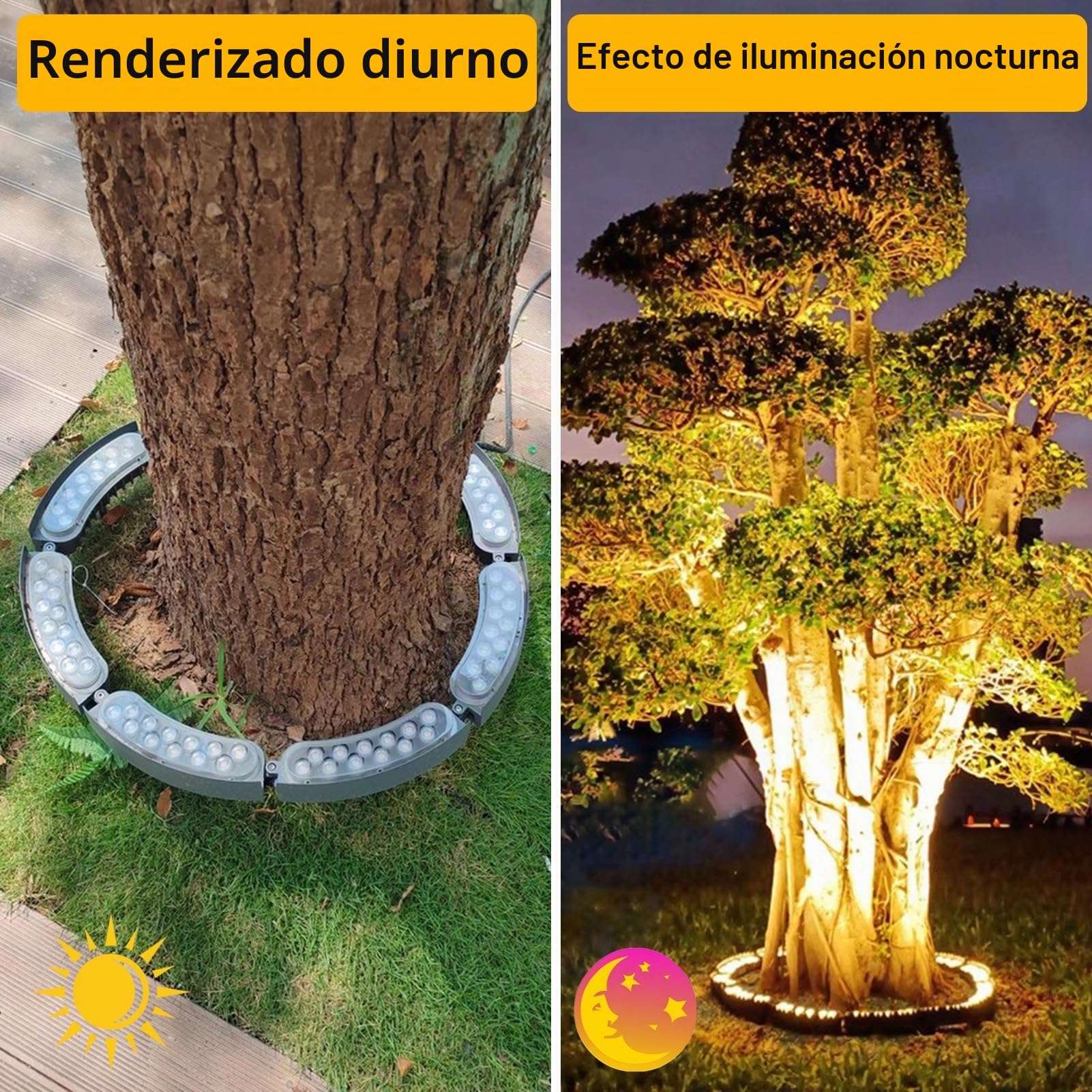 Luz LED circular para árbol, foco impermeable para exteriores IP65 para paisaje de césped de palmeras, AC110V 220V DC24V(Warm light,2 SETS 220V)