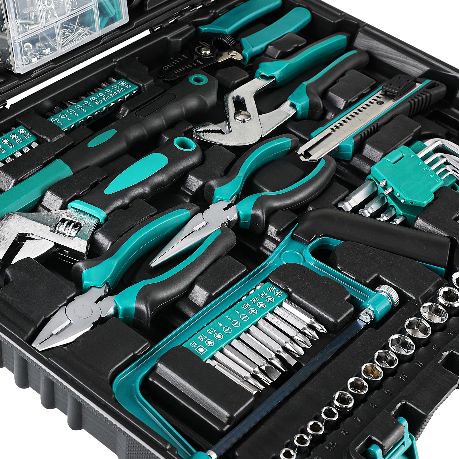 TLGREEN Cassetta Set di Attrezzi Manuali 198 Pezzi, Cacciaviti con Chiave a Cricchetto, Portatile per Casa e Riparazione Auto con 10pcs viti