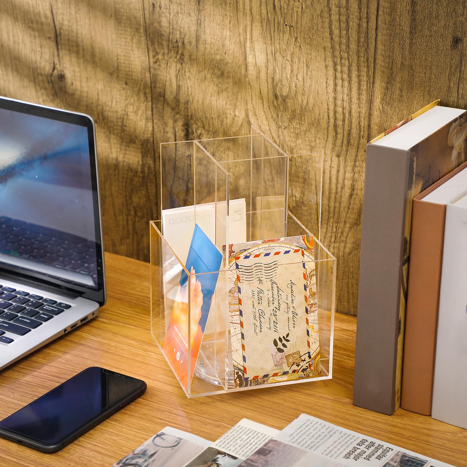 Rotating Display Stand Clear Spinning Business Card Holder For 3.5