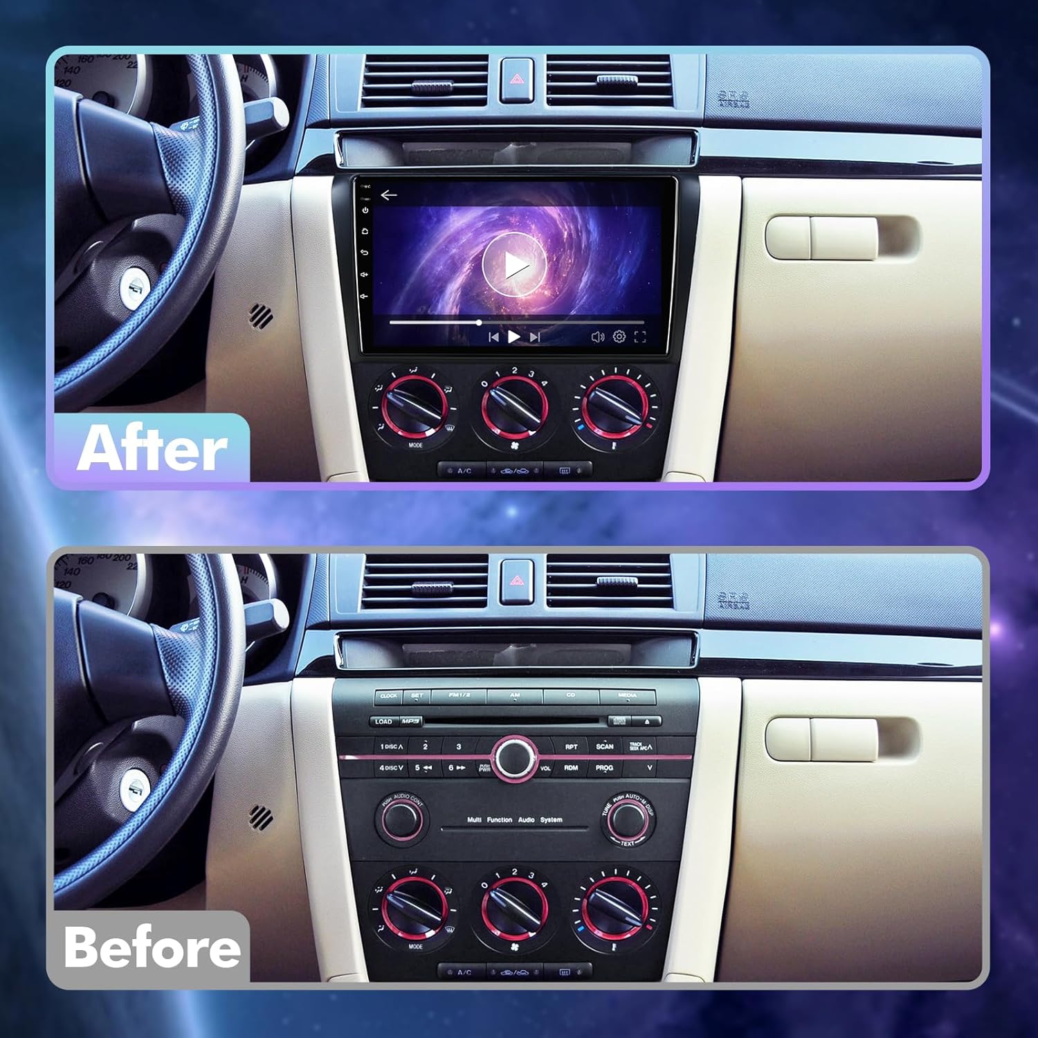 1+32G Android 13 Double Din Car Stereo for Mazda 3 2004-2009 with 9 Inch Touchscreen Radio Built-in Wireless Carplay/Android Auto/GPS/Bluetooth/FM/AUX-in/Steering Wheel Controls/Backup Camera