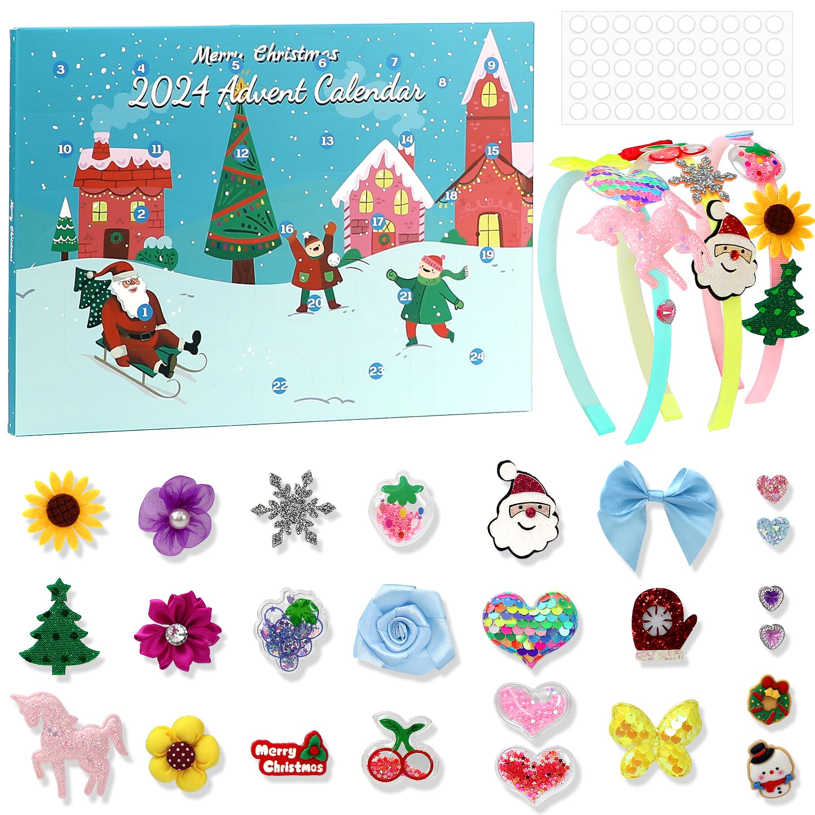 Christmas Advent Calendar 2024 for Girl, DIY Headband 24 Days of Christmas Countdown Calendar for Women Teen Girls with Hairband, Christmas Gifts Set for Kids Decoration Gift