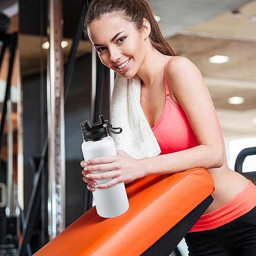 Miniatura 17 de Botella de agua aislada de 22 onzas, tapa 2 en 1 a prueba de fugas (sorbo/pajilla) + asa, botella de acero inoxidable para deportes, viajes, trabajo