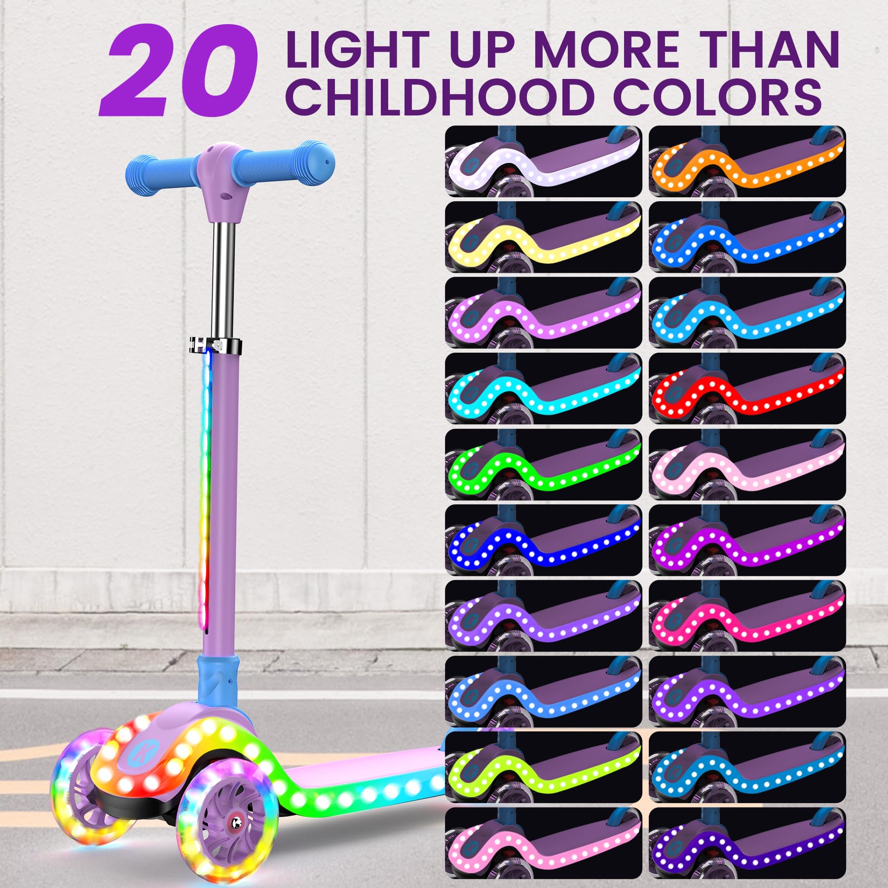 2-in-1 Verstellbarer Kinderroller, 3–12 Jahre, 5-stufiger Lenker, Abnehmbarer Sitz, LED-Räder, faltbar, Pink (Mädchen & Jungen) Schwarz