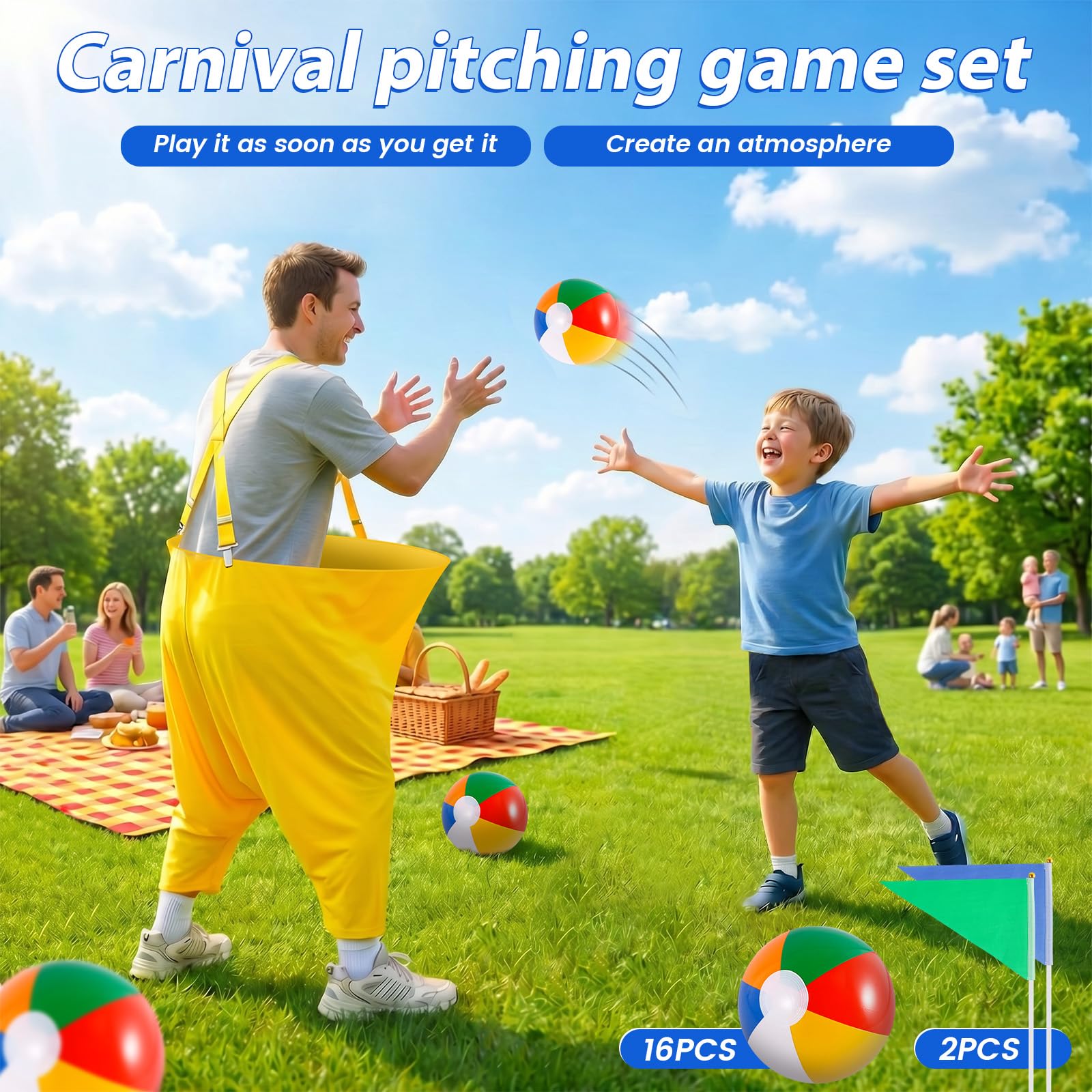 Granny Pants Yard Game, 2 sztuki, gra w rzucanie na zewnątrz, zabawne gry na świeżym powietrzu z 16 piłkami do skakania, pompką i kolorowymi flagami, spodnie dla babci, dla dorosłych, dzieci, rodziny