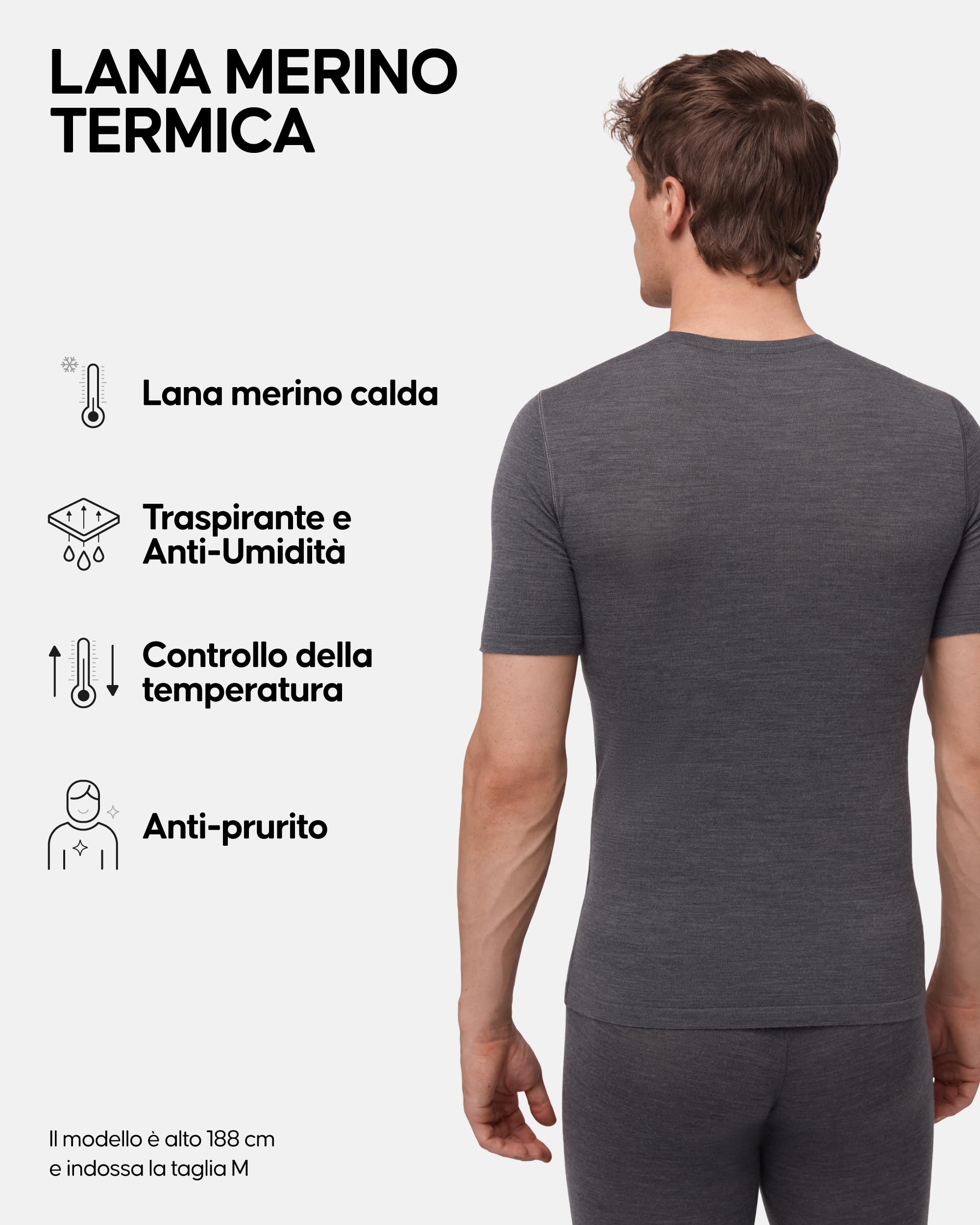 DANISH ENDURANCE Maglietta Termica Uomo Lana Merino, Maglia Termica Manica Corta, Intimo Termico Uomo per Trekking, Escursionismo e Sci