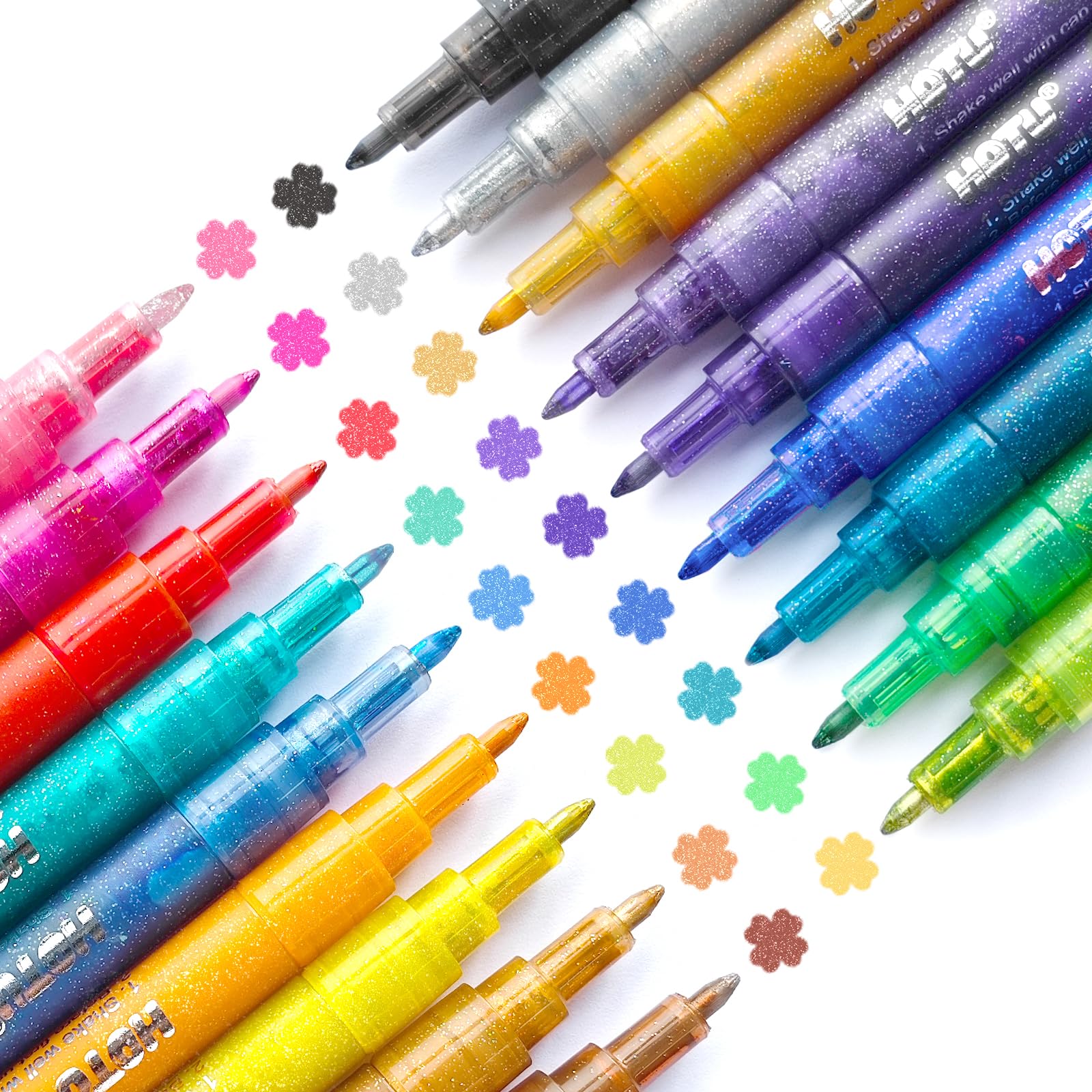 HOTU Feutres À Paillettes,24/12/8 Marqueur De Peinture Acrylique Paillettes Imperméable Pour Peinture Sur Pierre, Céramique, Bois, Tissu, Scrapbooking, Cartes Ect À Pointe Fine