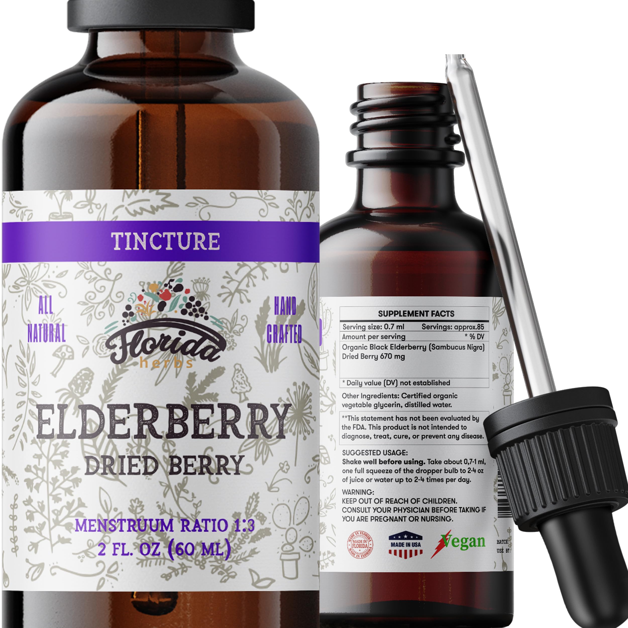 Black Elderberry Tincture, Organic Black Elderberry Extract Extract for Immune Support (Sambucus Nigra) | 2 Fl Oz (1 Pack - 2 Fl Oz) 2 Fl Oz (Pack of 1)