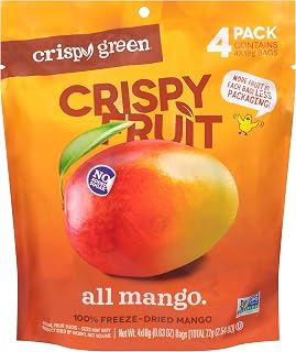 CrispyGreen Freeze-Dried Mangoes, 2.54 oz - Crispy, Additive-Free Healthy Fruit Snack