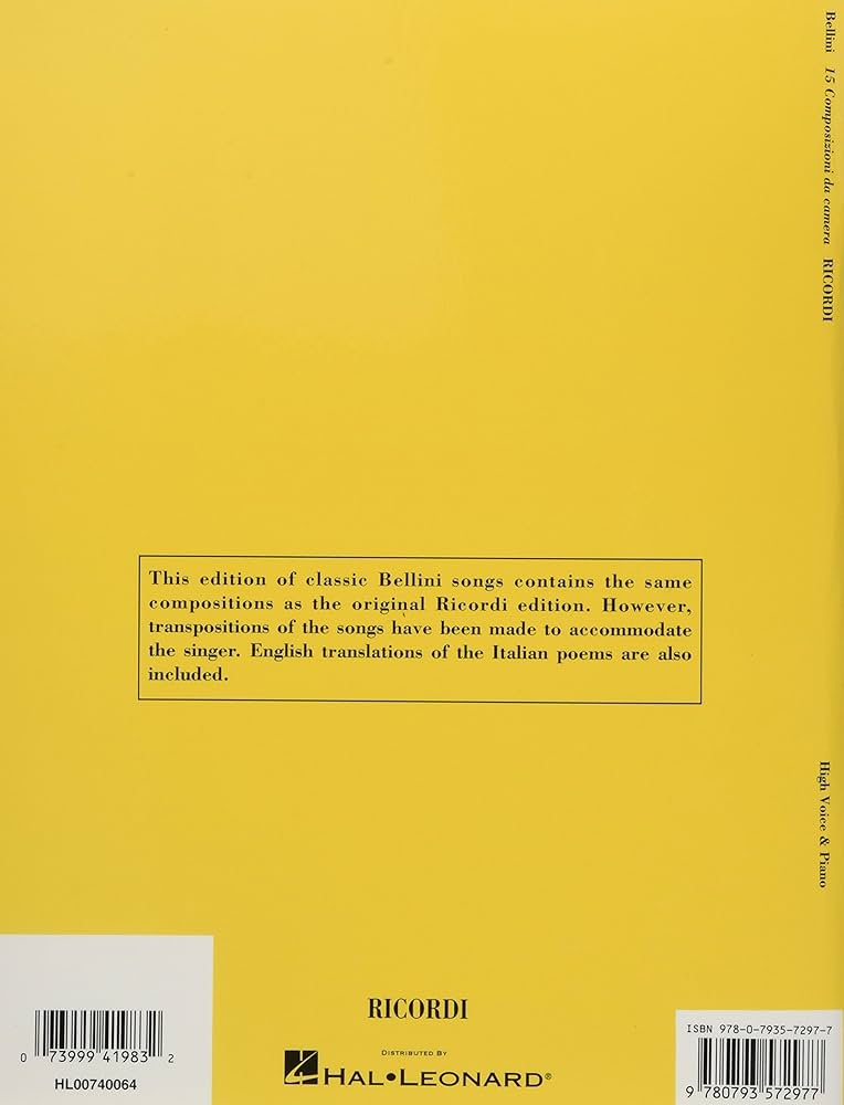 2️⃣ピアノ伴奏＋メロディ入り「ベッリー二歌曲集」 中声用　１５曲 ベッリーニ歌曲集: 中声用 (声楽ライブラリ-) | 岡村 喬夫, 服部