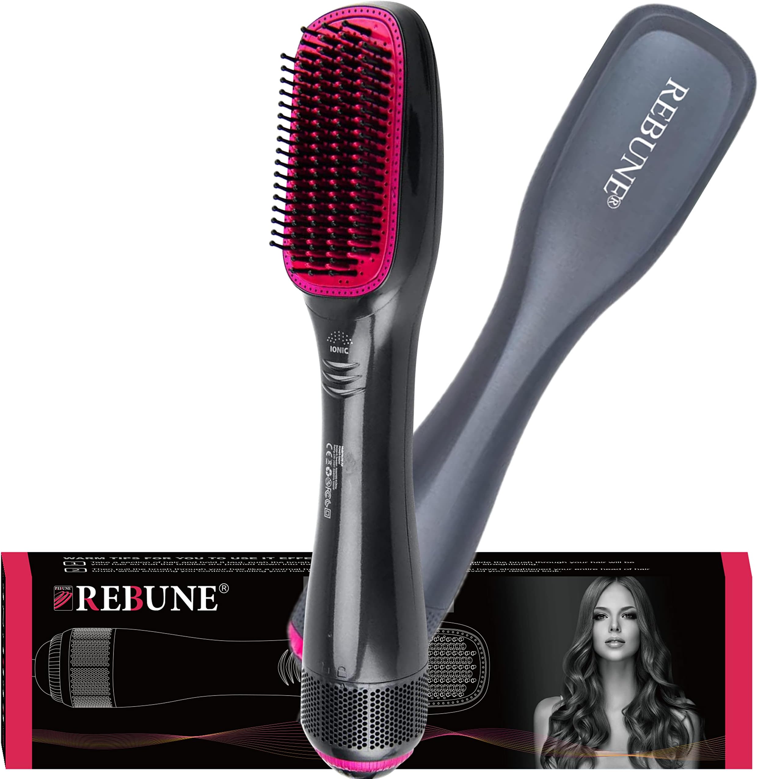 1200W Hot Air Styler RE-KLD806 Hair Electric Negative Ion Comb Brush Fast Heating Hair Styler (Grey)