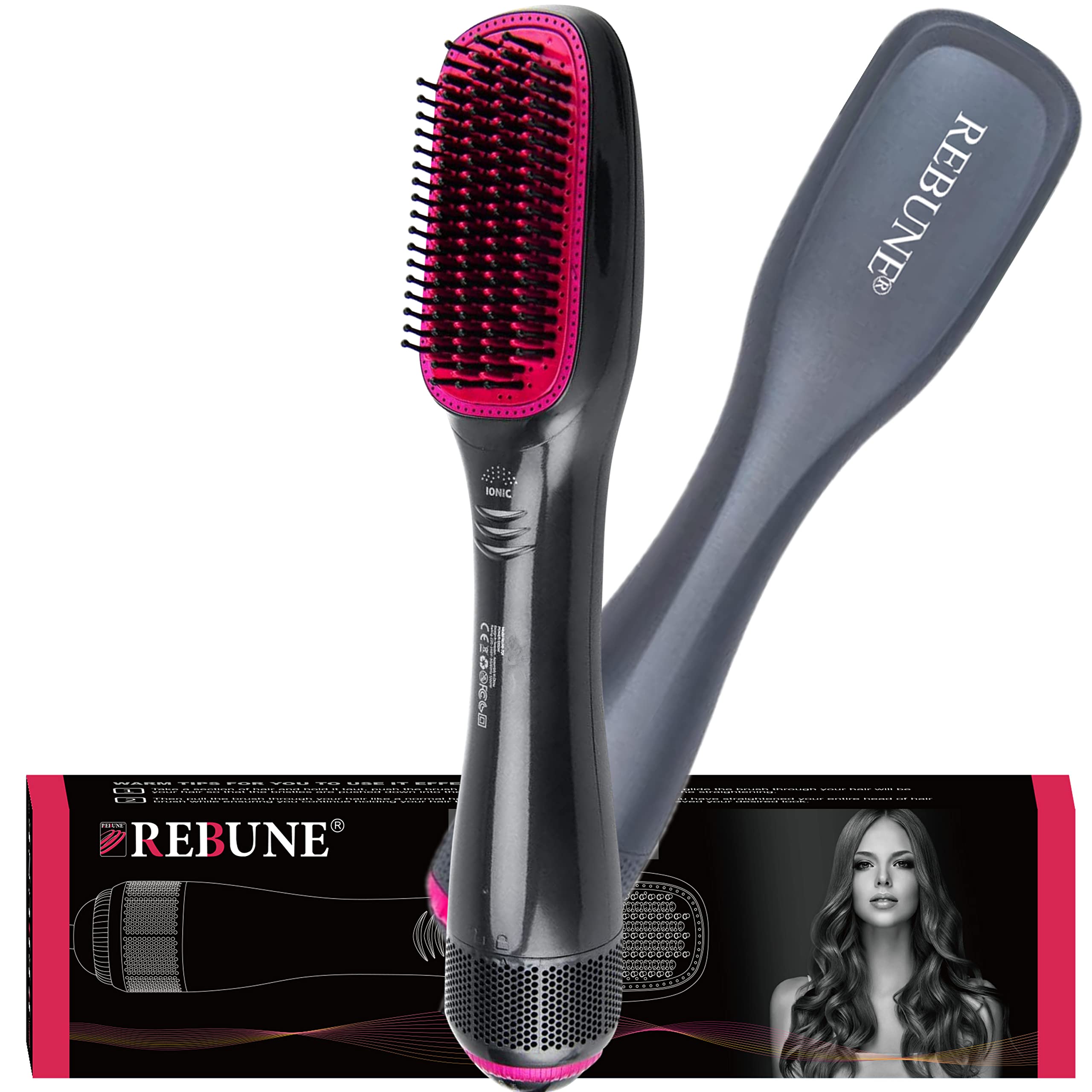 REBUNE 1200W Hot Air Styler RE-KLD806 Hair Electric Negative Ion Comb Brush Fast Heating Hair Styler (Grey)