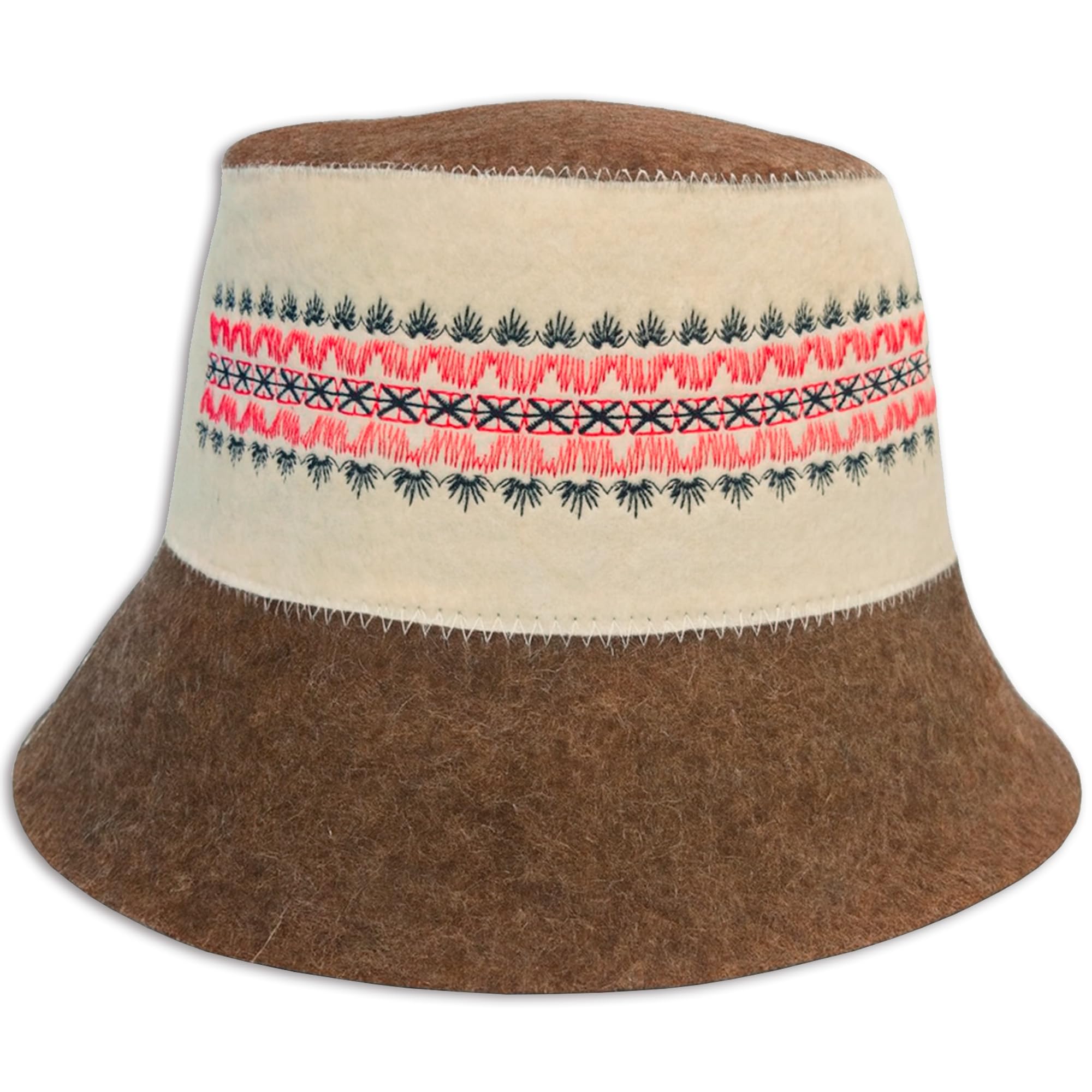 PRINZEPS Sauna Hat Men's Perfect Sauna Hat Made of 100% Felt - Sauna Hat Felt Hat Sauna Hat Men's Headgear - Sauna Gifts for Men, brown / white, One Size