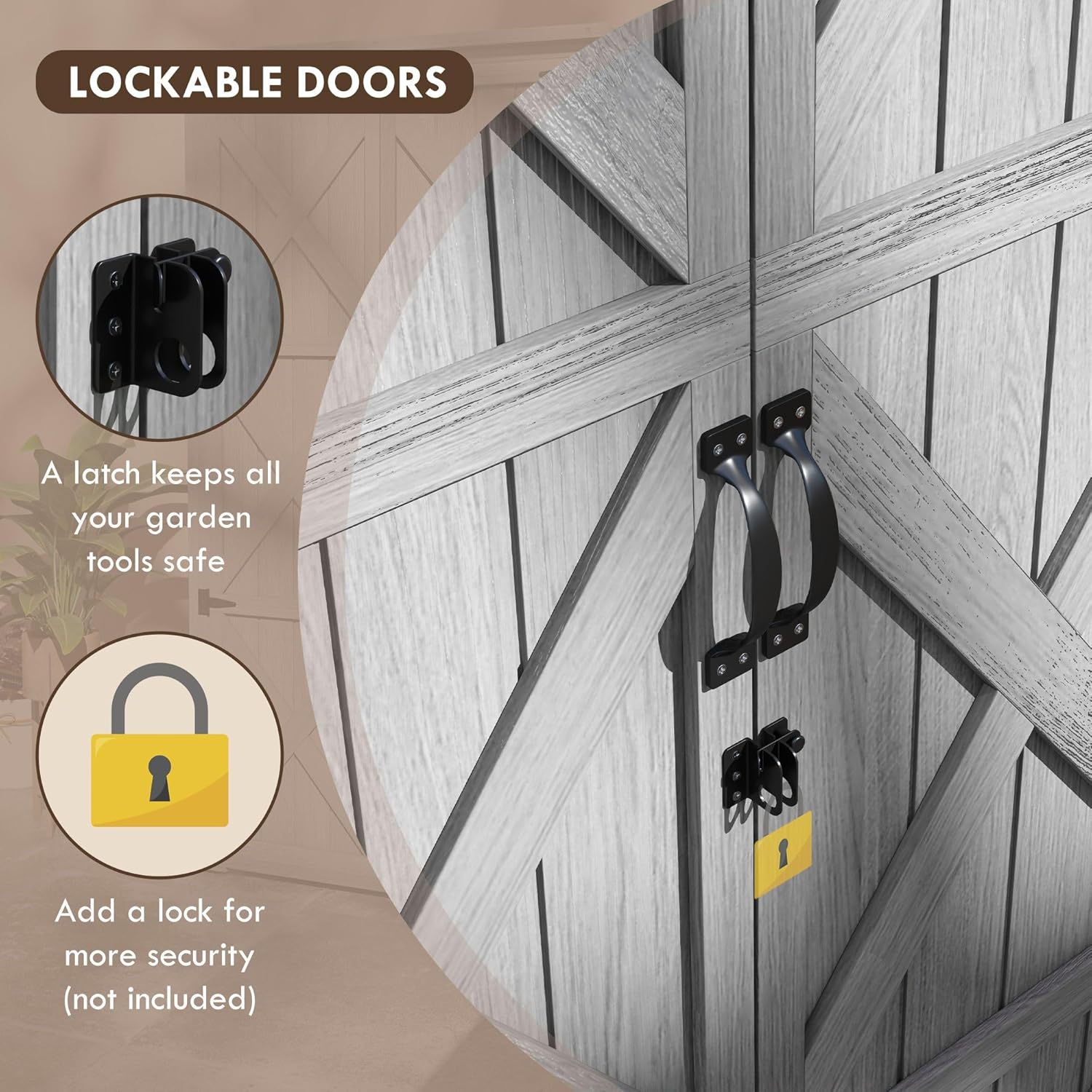 Durable Solid Wood Storage Shed with Waterproof Asphalt Roof, Lockable Doors in Gray, All-Weather Performance for Lasting Use