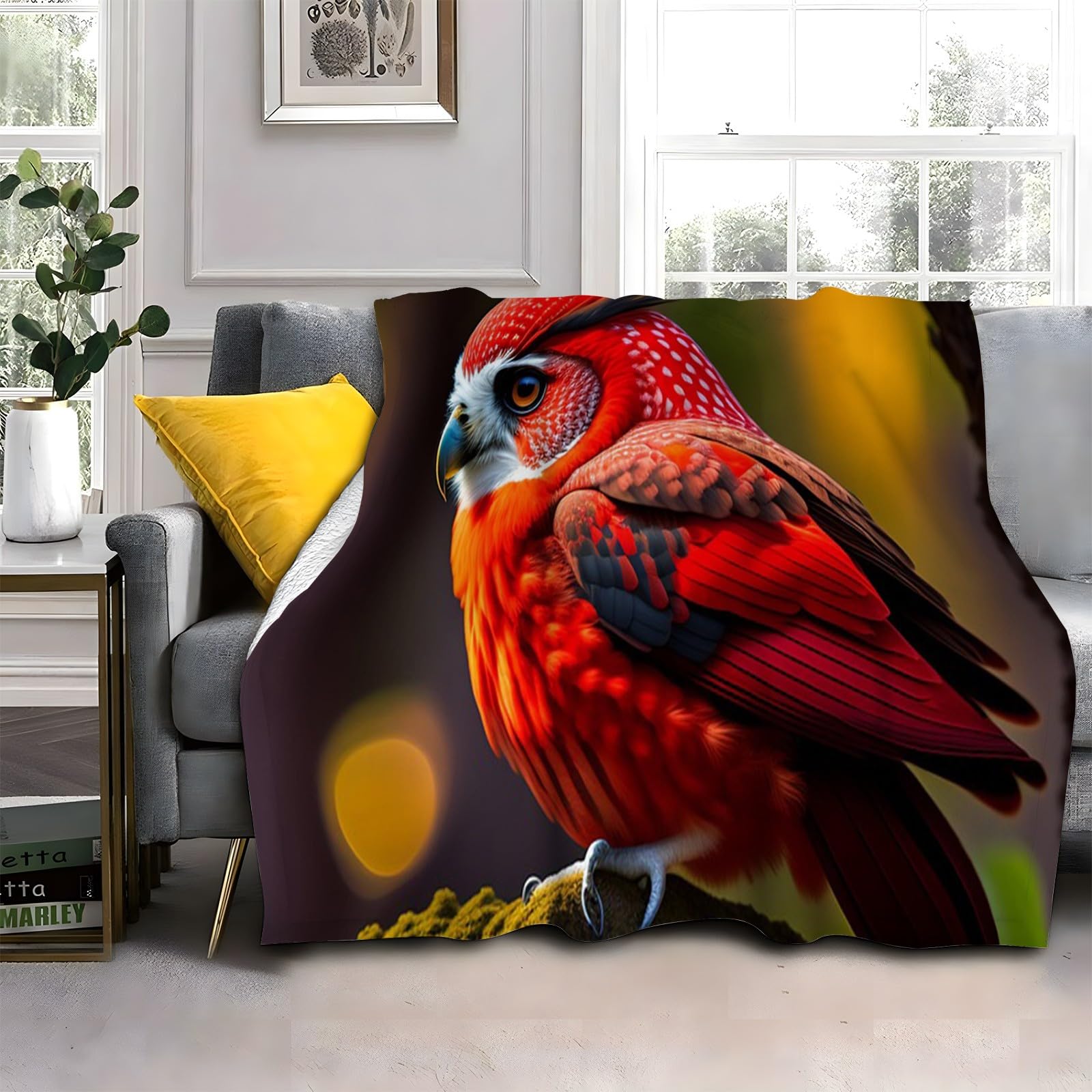 Plaid oiseau rouge grand format couverture polaire chaude lit