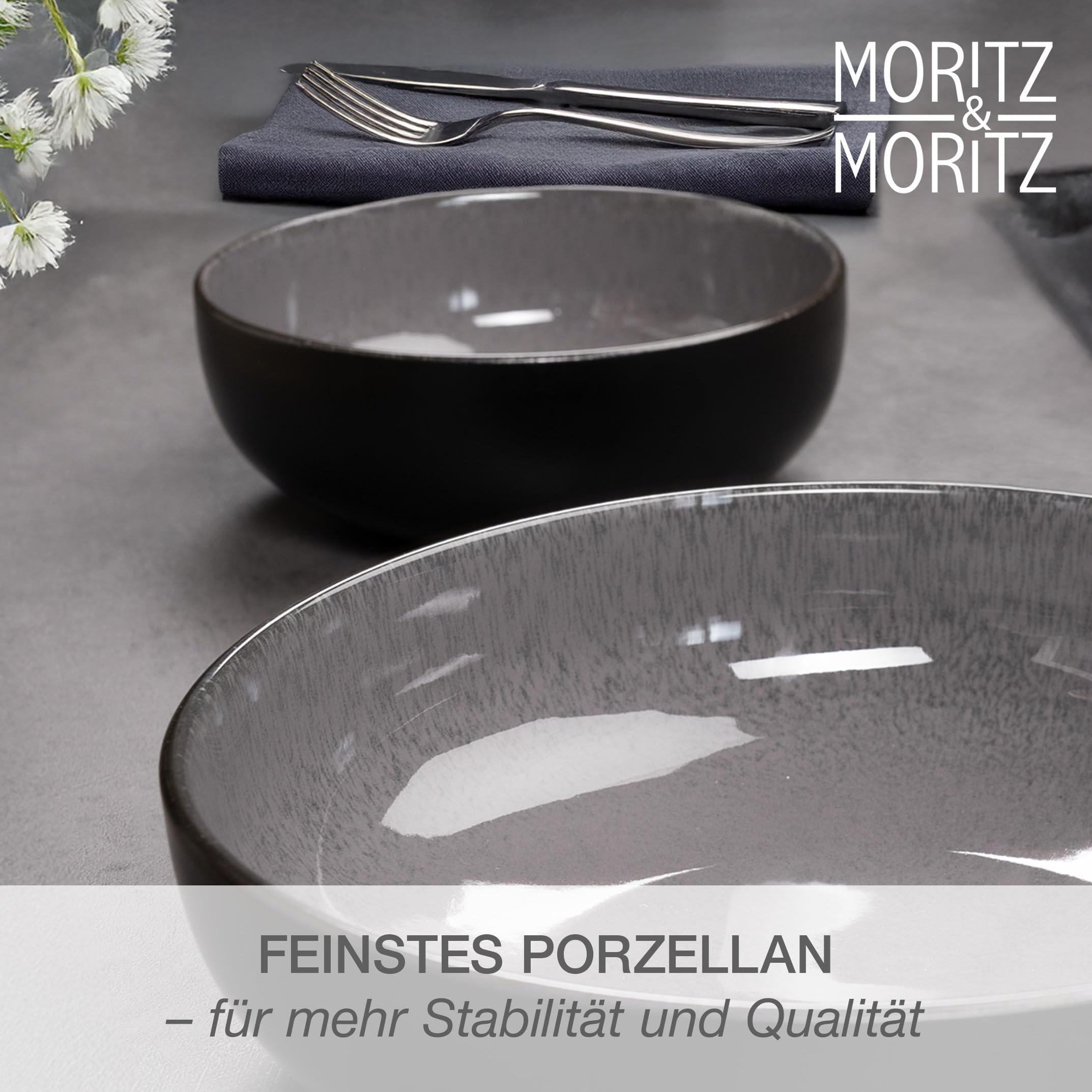 Moritz & Moritz VIDA Servierschalen Set Anthrazit 2x Porzellan Mikrowellengeeignet Spülmaschinengeeignet
