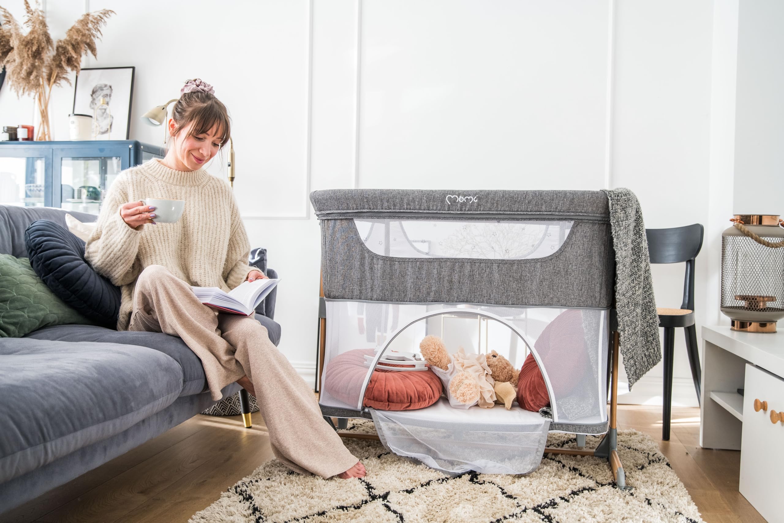 Momi Lit d'enfant Multifonction Smart Bed 4 en 1, lit d'appoint et Parc, jusqu'à 15 kg, réglage hauteur 5 niveaux, avec matelas