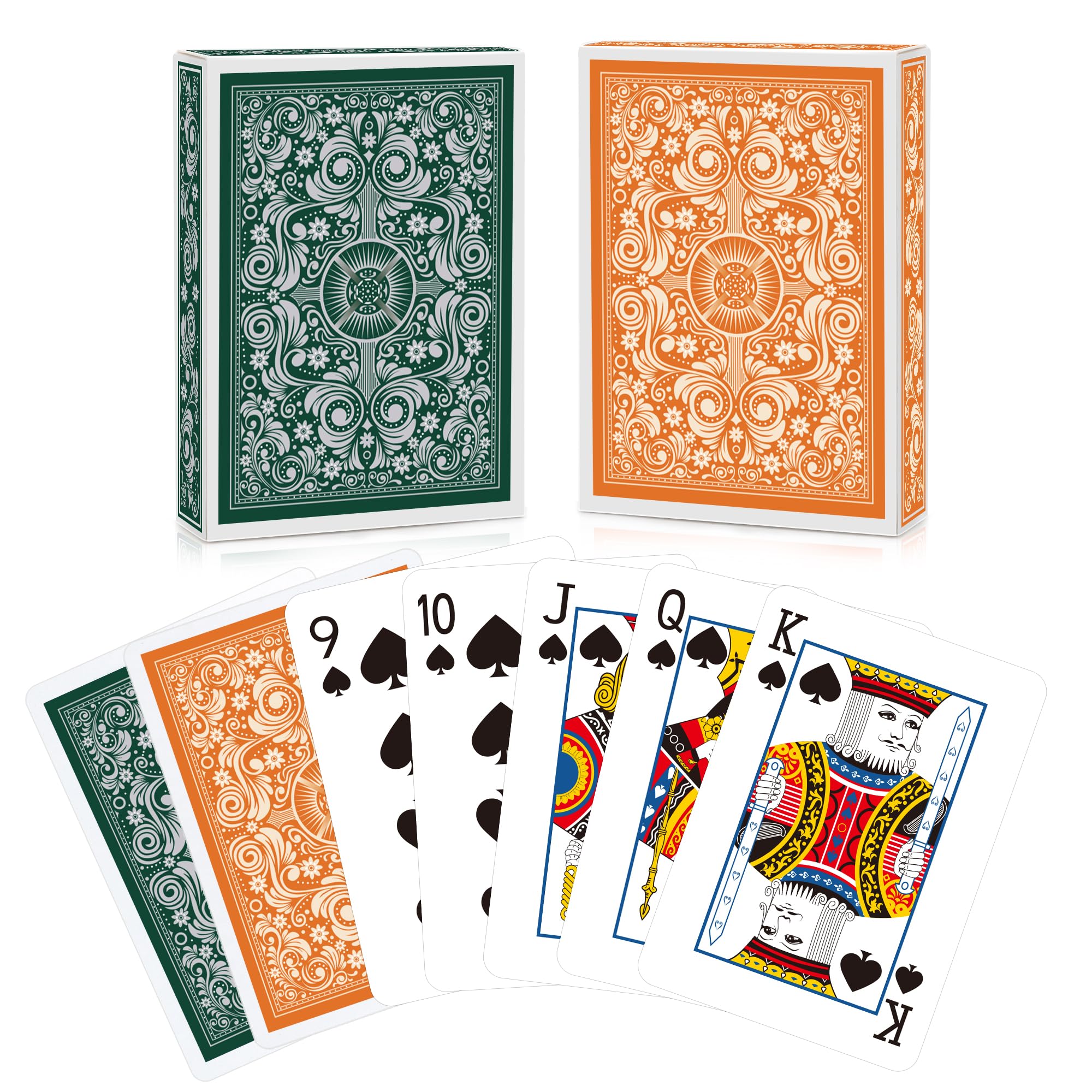 Playing Cards,Decks of Cards,Playing Card 2 Pack for Adults (Green&amp;Orange)