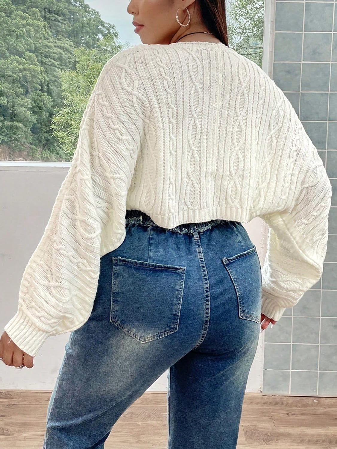 SISKIN Cardigan Sweaters for Women 2025, Cable Knit Oversized Plus Size Cropped Batwing Cardigan - Image 5