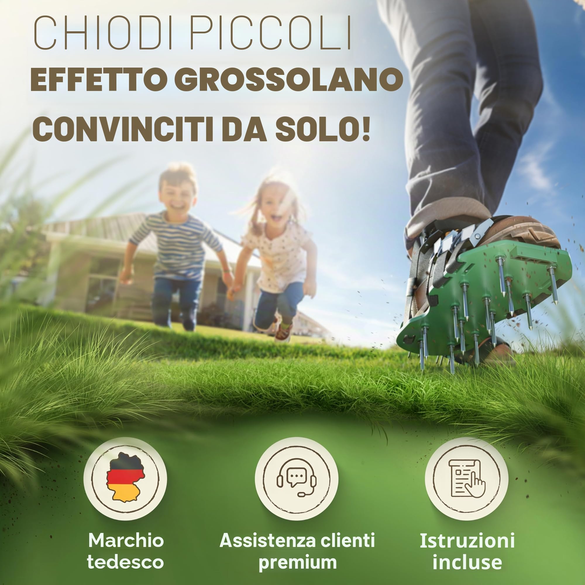 LAINFELD Aeratore per prato | Scarpe per unghie con chiodi corti e lunghi | Aeratore per prato con 4 cinghie | scarificatore per prati | Aerifizzatori scarpe da giardino
