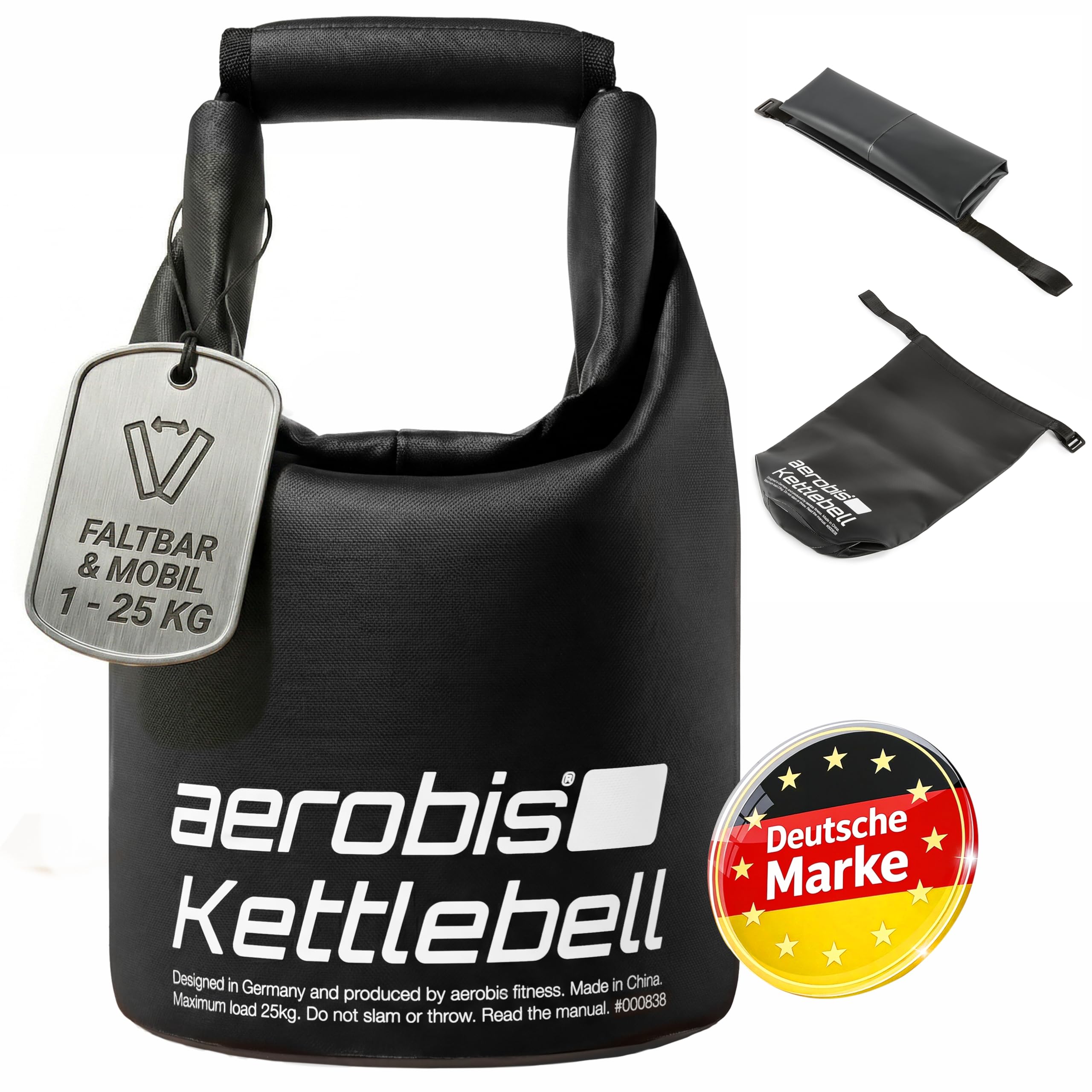 aerobis® Kettlebell verstellbar - 1 bis 25 kg individuell anpassbare Sand Kugelhantel - Platzsparend & Reisetauglich, strength training equipment, Kugelgewicht, Gewicht Kugel