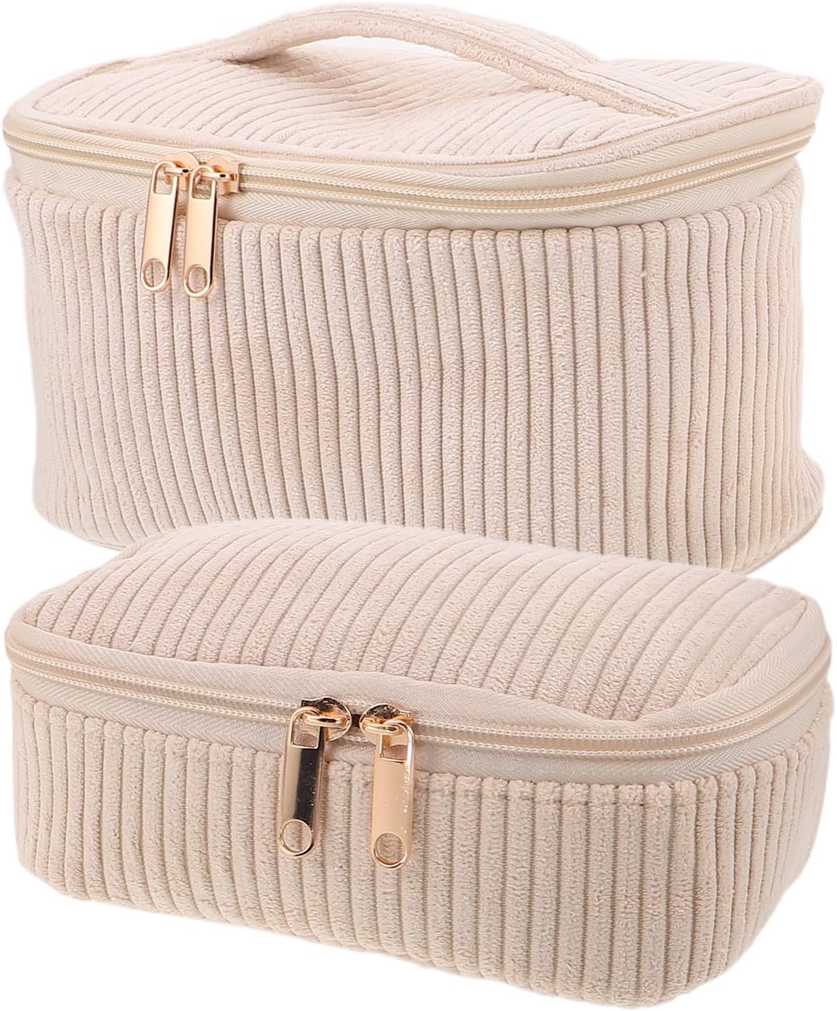 Cabilock Corduroy Cosmetic Bag 2 Pcs with Handle and Zipper for Travel