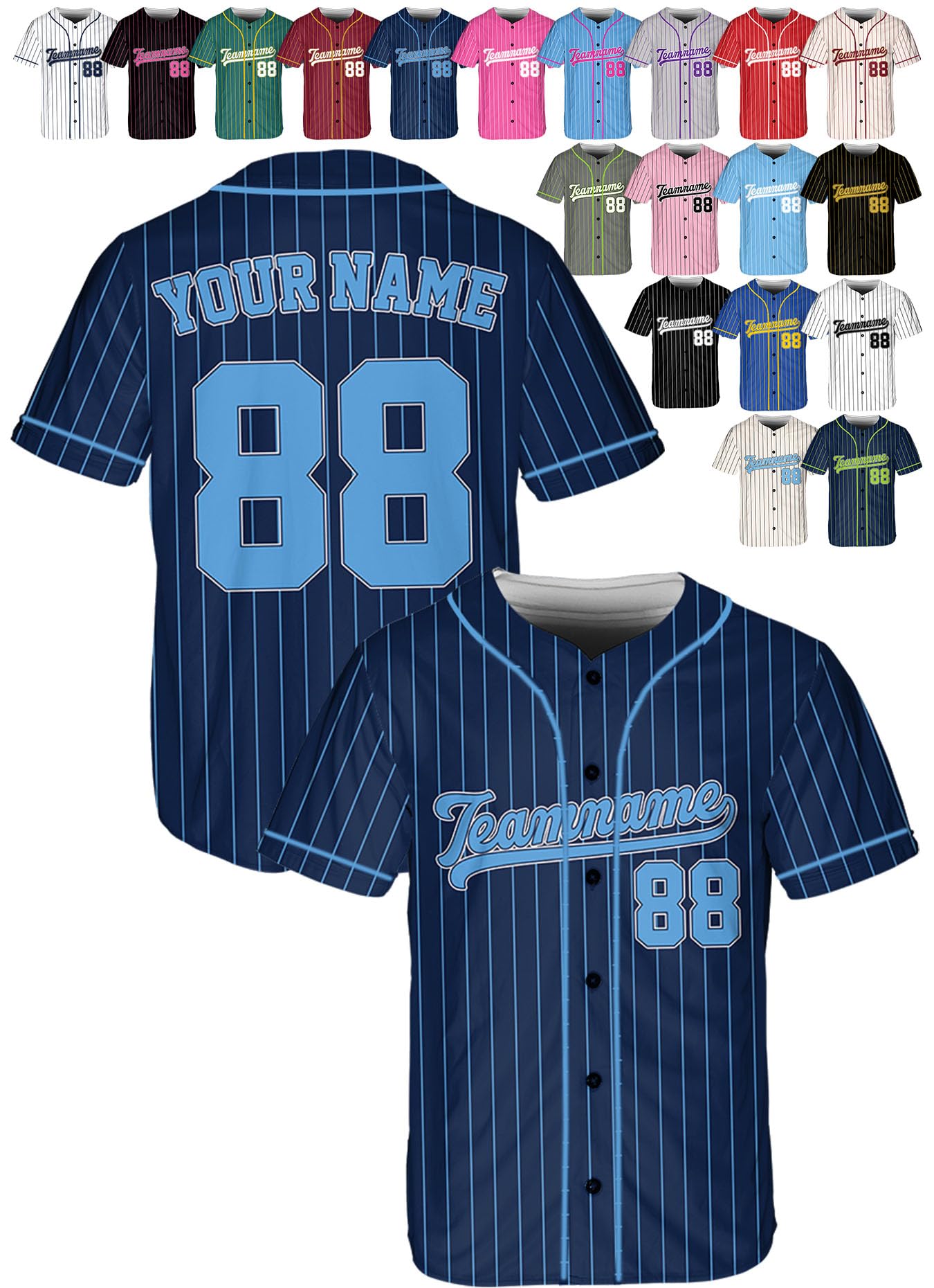 Custom Stripe Baseball Jerseys - Personalized Pinstripe Softball Shirts for Men, Women, Boys, and Girls - Customized Team Uniforms for Sports Fans, Teams, Events, Gifts - Add Your Name, Number, Logo