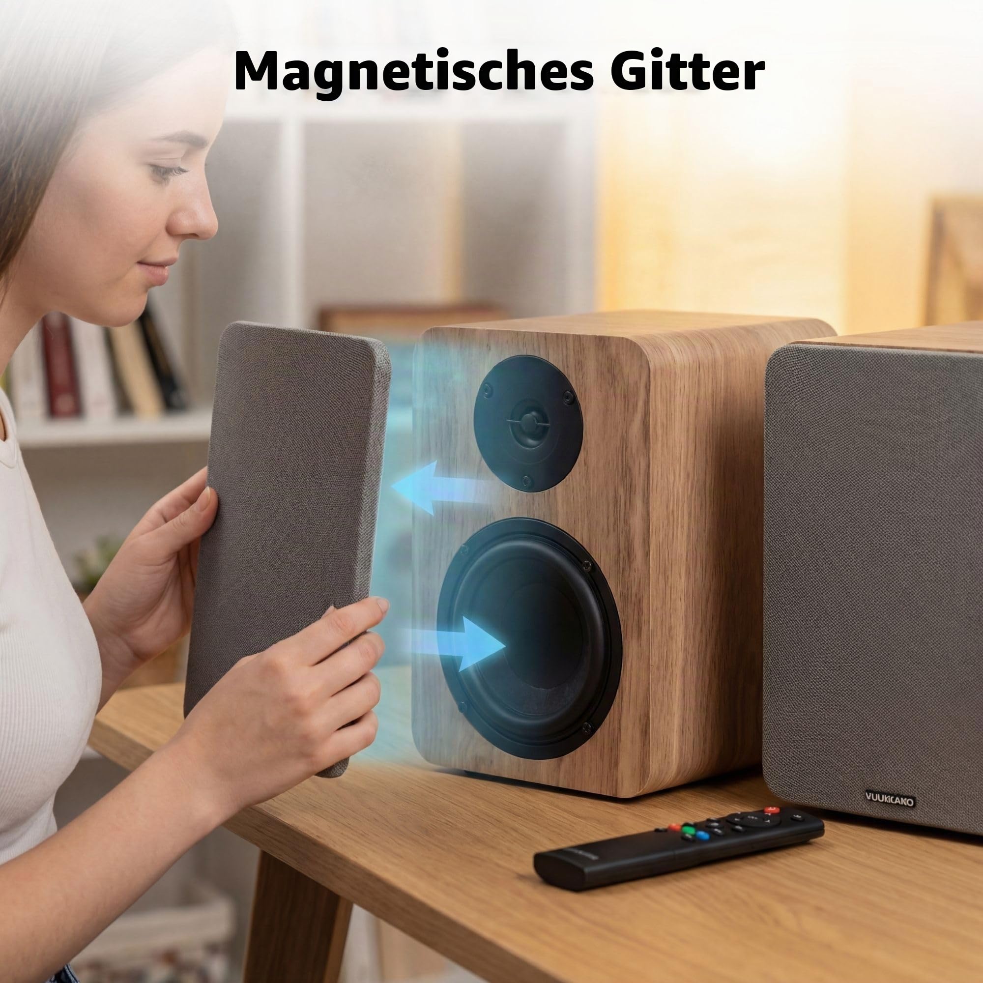 VULKKANO A4 ARC MKII Autoamplifizierte Lautsprecher mit 4" Woofer, Bluetooth 5.0, HDMI ARC, Optik, RCA, USB, mit Subwoofer-Ausgang, Studiomonitore mit elegantem Design, Farbe Braun