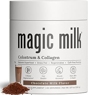 Magic Milk | Grass- Fed Colostrum | Chocolate Milk Flavor | Supports Immunity & Muscle Recovery | Gut Health Superfood | Nutrients for Skin & Hair Health | Bovine Colostrum & Collagen | | 20 Servings