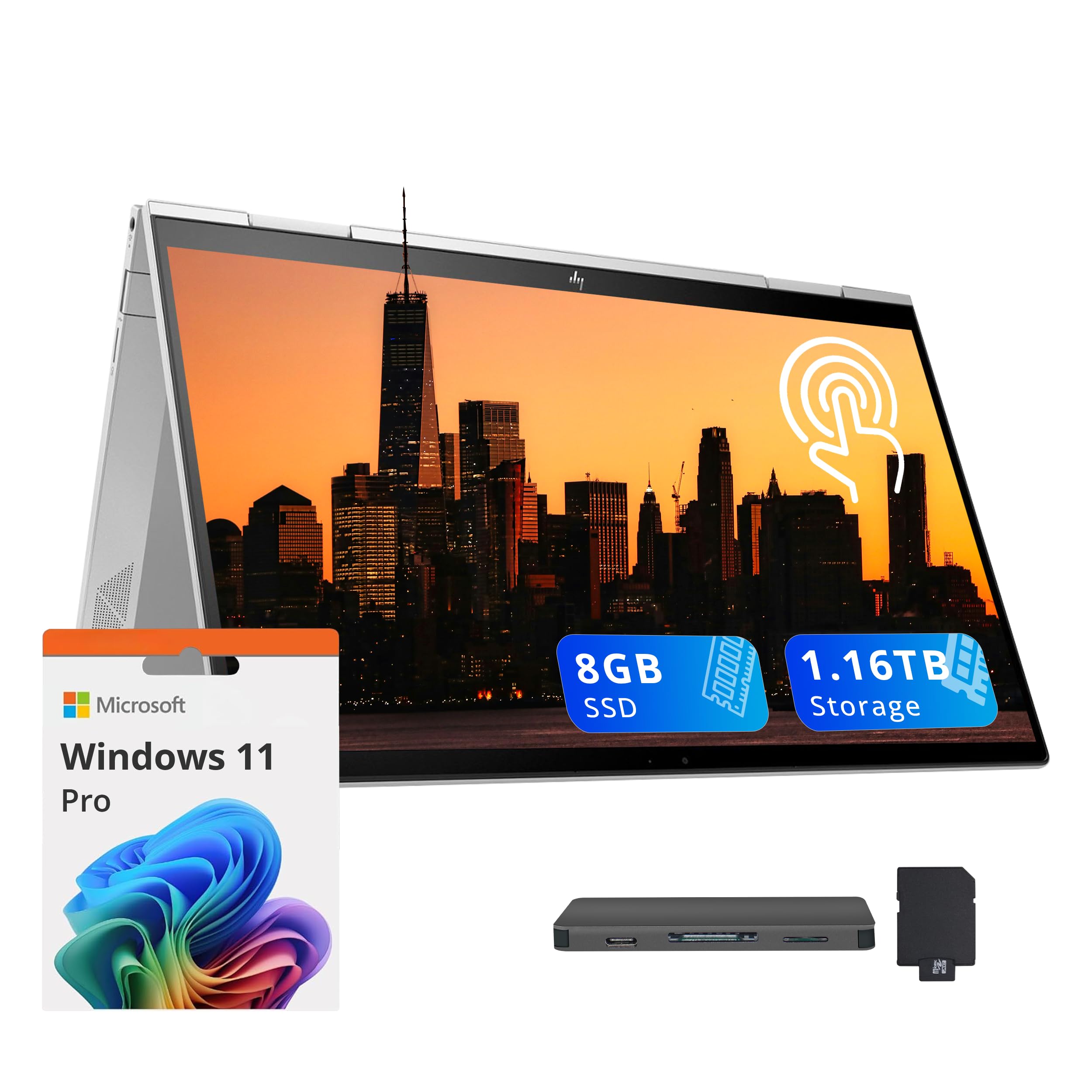HP Envy x360 2-in-1 13.3" FHD Touch Laptop, Intel i7-1195G7, 8GB RAM, 1.16TB Storage (1TB SSD+160GB Docking Station Set), Iris Xe Graphics, Backlit Keyboard, Fingerprint, Wi-Fi 6, Win 11 Pro, Silver
