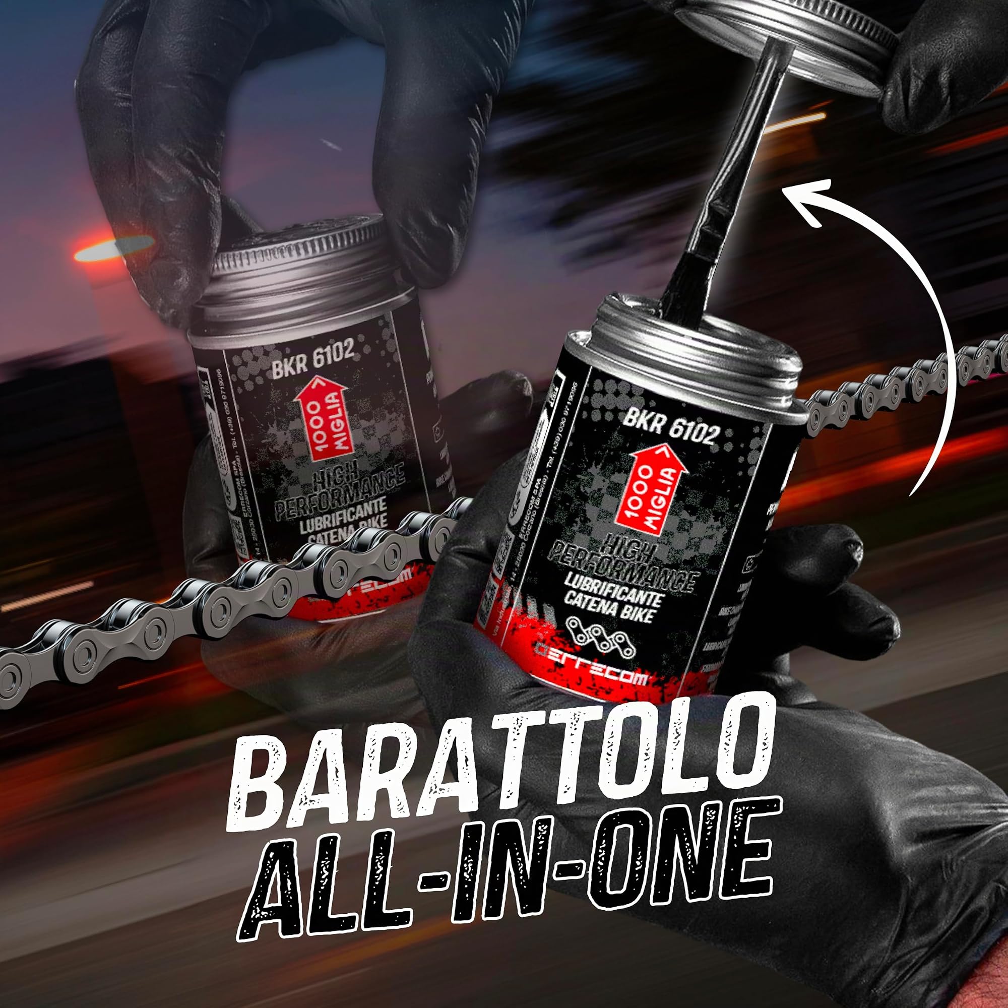 1000 Miglia BKR 6102 Lubrificante Catena Bici High Performance, per Tutte le Stagioni e Condizioni Atmosferiche, Barattolo All-In-One da 60 ml con Pennello incluso