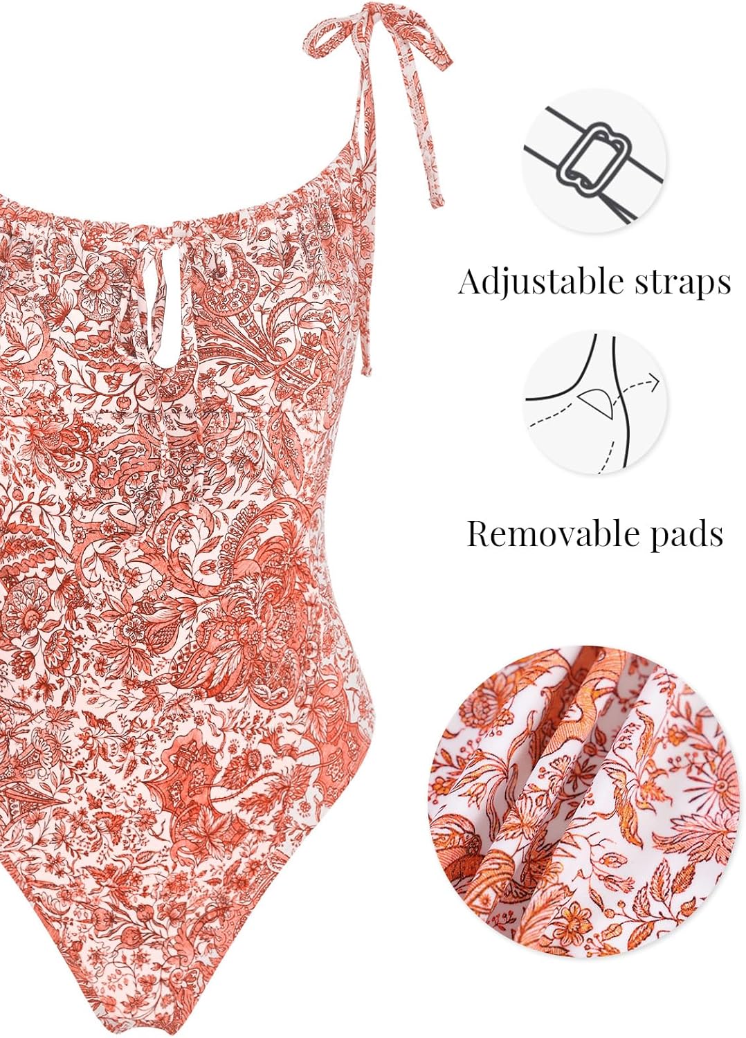 BERLOOK Womens One Piece Swimsuits Floral Drawstring Ruched Bathing Suit Sexy Tie Slimming Swimsuits for Women Swimwear