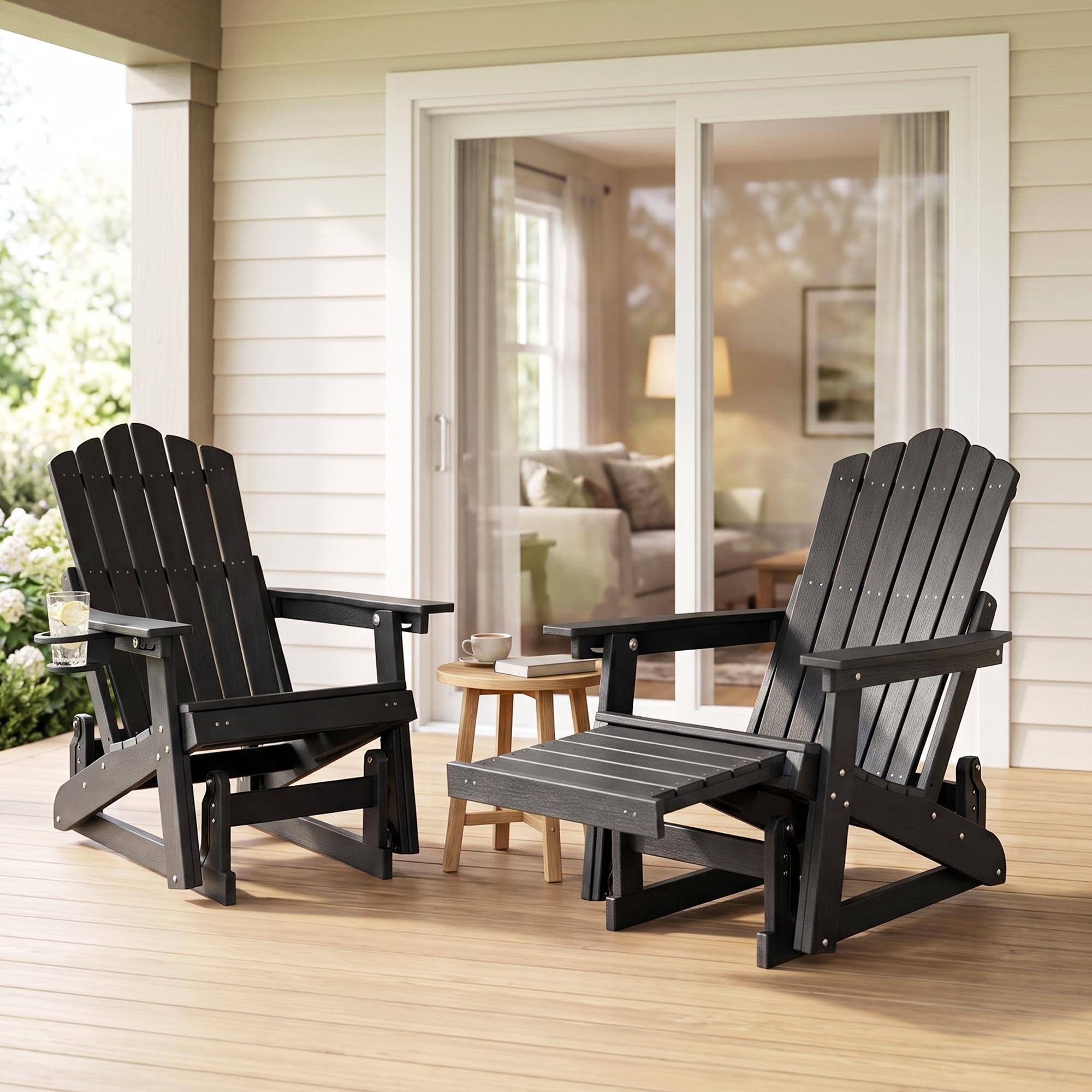 Adirondack Glider Chairs Set of 2,with Retractable Ottoman,Adjustable Back