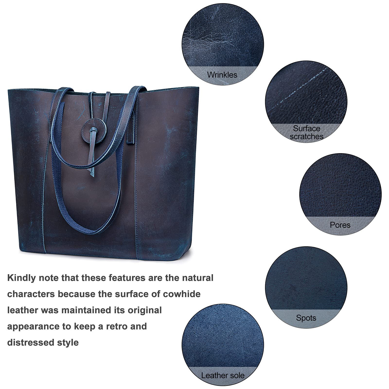 S-ZONE Vintage Genuine Leather Tote Bag for Women Large Shoulder Purse Handbag