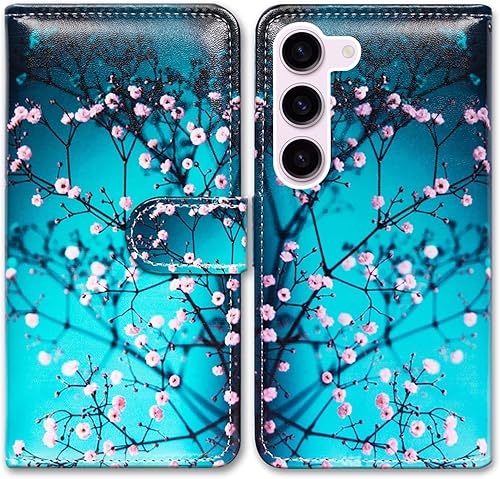 Miniatura 1 de Funda para Samsung S23, diseño de flor de ciruelo de cuero con tapa para teléfono con ranura para tarjeta y soporte para Samsung Galaxy S23