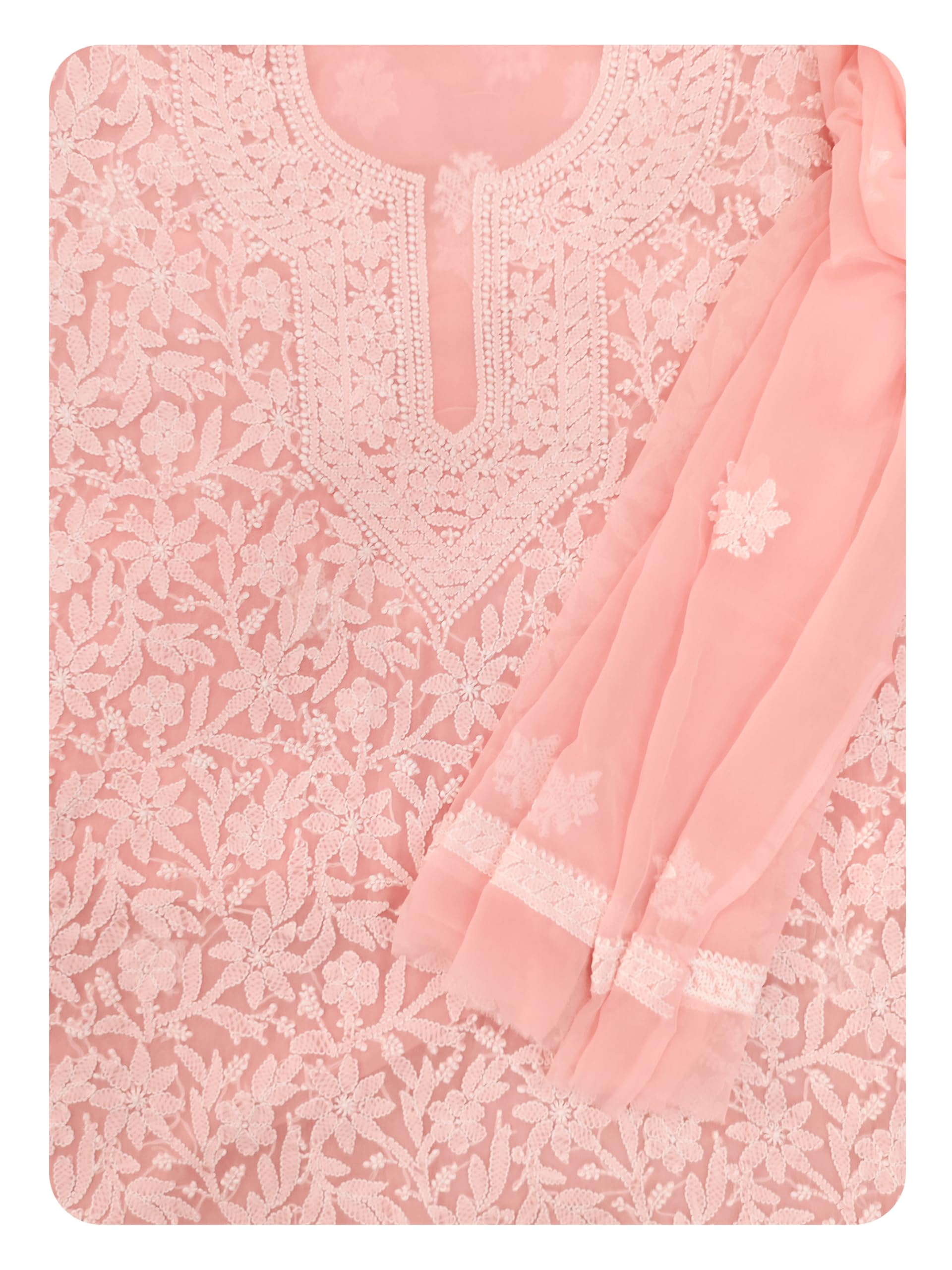 Hand Embroidered Lucknowi Chikankari Unstitched Georgette Dress Material for Women SCL13131-image-45