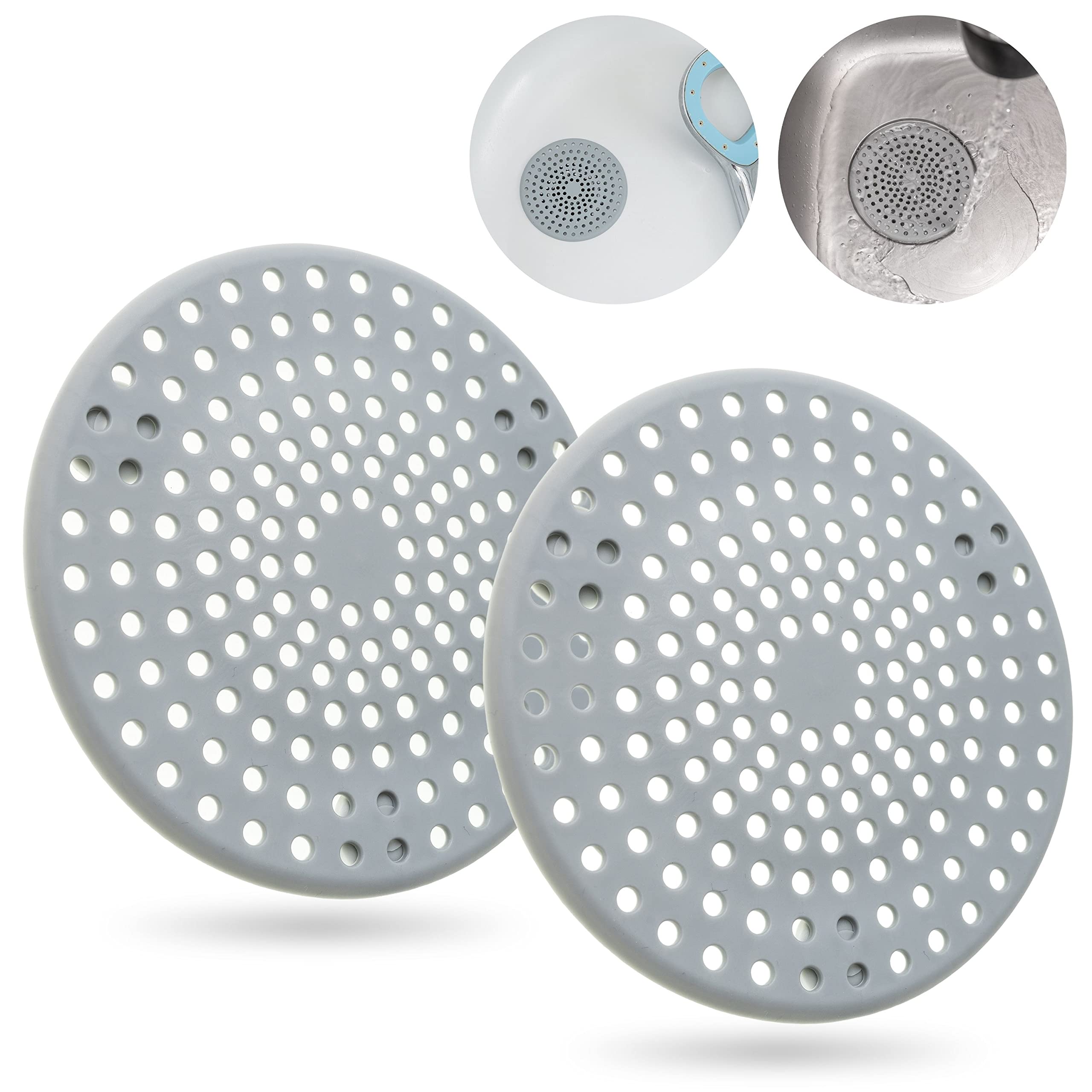 2 Crépines D'évier Grises Avec Ventouses - Filtre Anti-Bouchage Pour Évier Cuisine & Salle De Bain - Ø 11 Cm