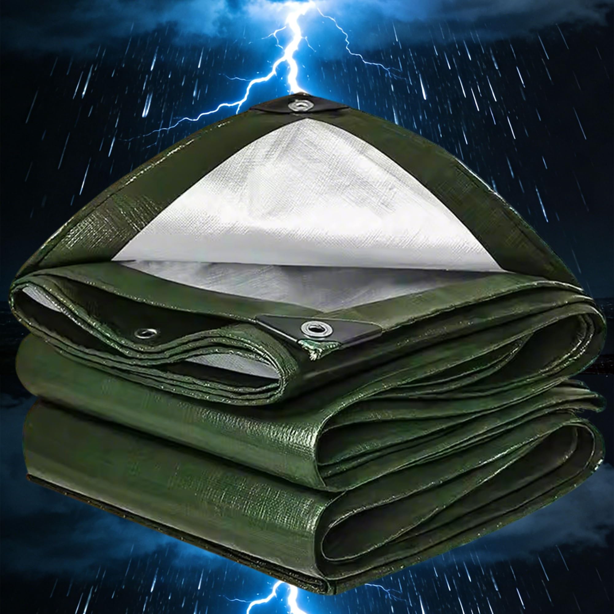 Hl-Yfc Green Silver Tarpaulin Waterproof Heavy Duty Tarp Pe 1.3X2.8m Sheet Cover, Groundsheet - Waterproof, Weatherproof, Frost-Resistant, Uv Protection, Universal, Multipurpose, Reinforced Eyelets