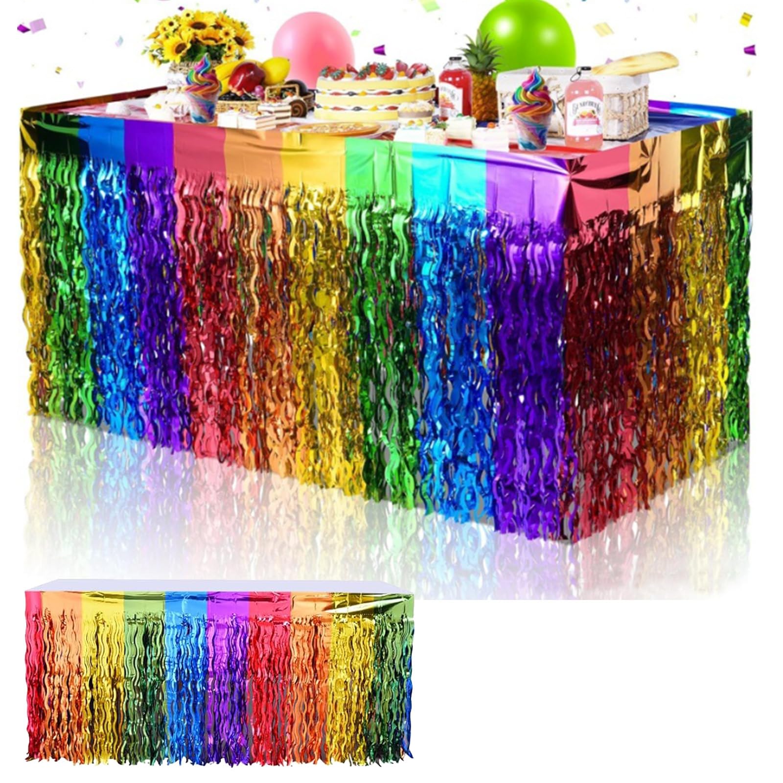 Tavolo Gonne Arcobaleno,2 Pezzi Gonna da Tavolo Decorativa, L275 × H75cm, Gonna da Tavolo con Nappe, Gonne da Tavolo per Feste, per Compleanni, Festival, Matrimoni, Fidanzamenti, Feste