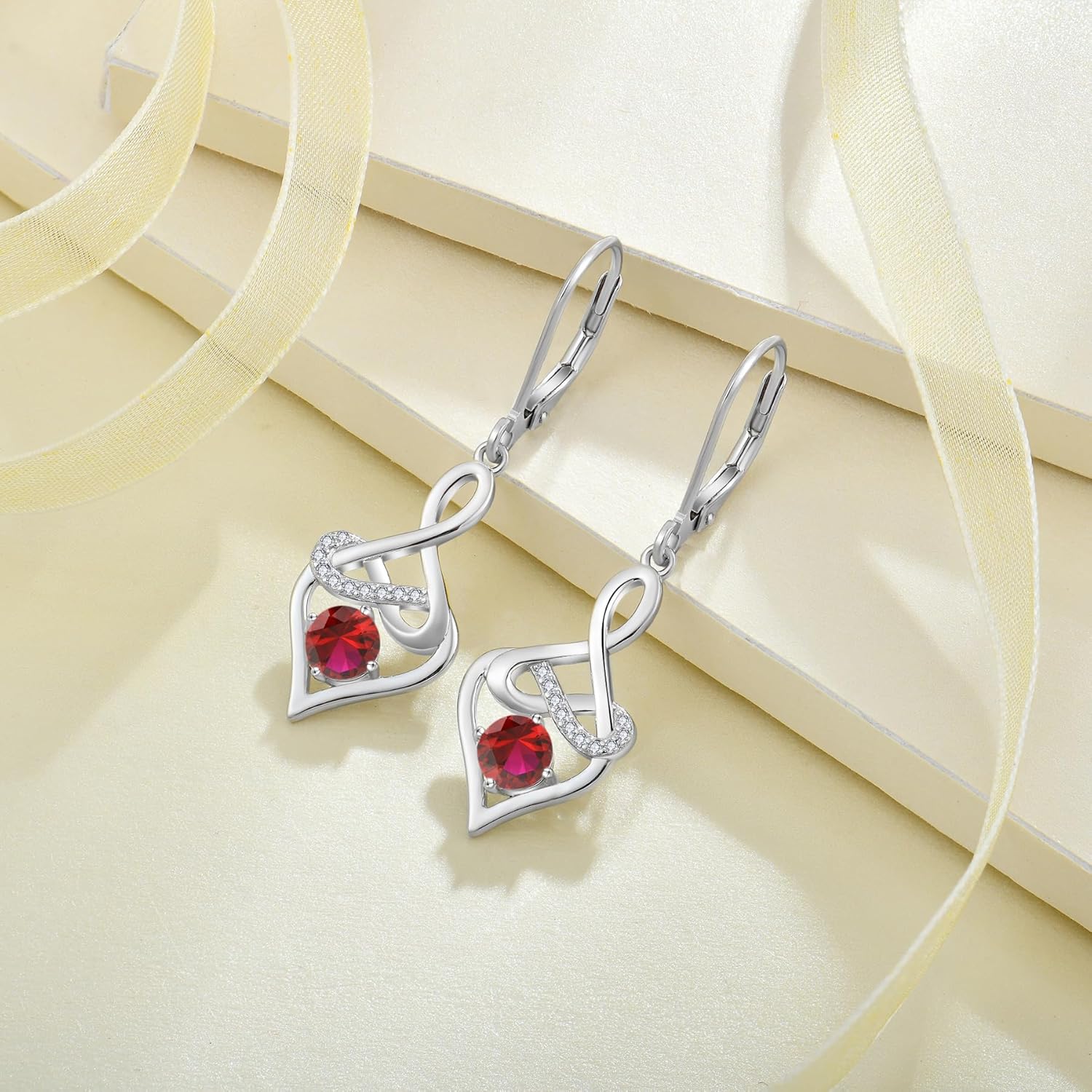 Dangle Drop Heart Earrings for Women 925 Sterling Silver Infinity Leverback Earrings Birthstone Jewelry Gifts for Women Wife Girlfriend Mother Daughter Her - Image 5