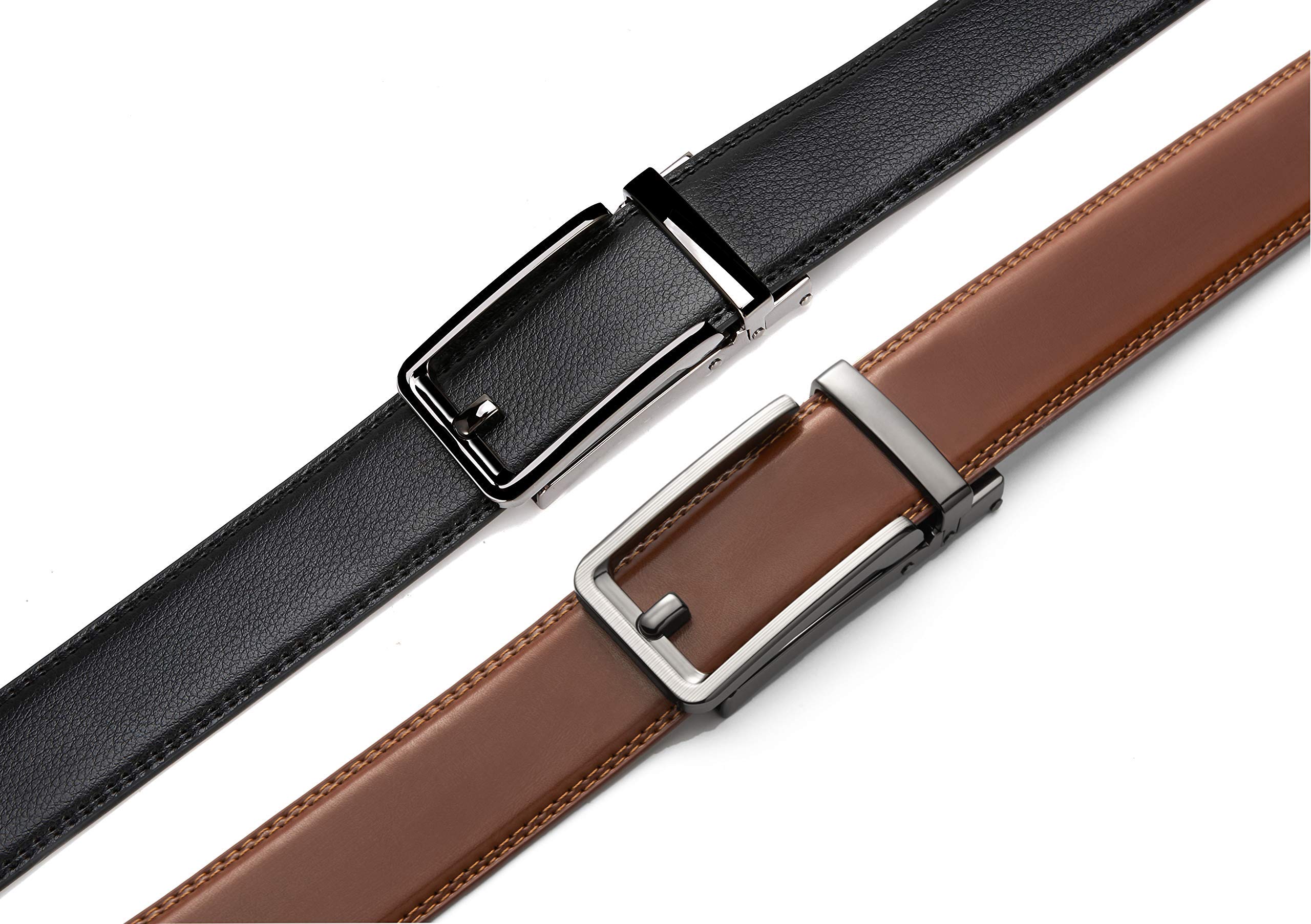 CHAOREN Cinturón Hombre 2 Piezas – Cinturón Automático de Piel 35 mm, Diseño Microajustable y Recortable