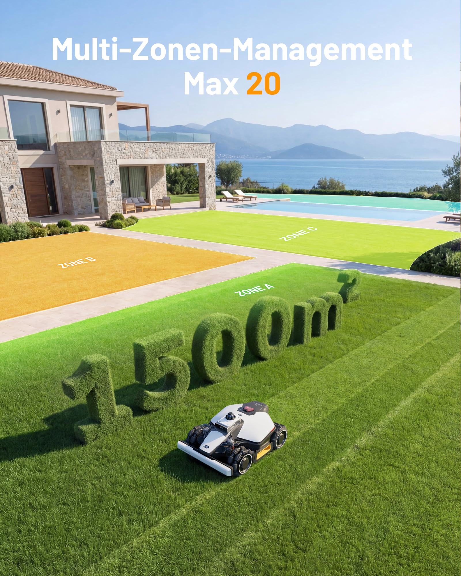 MAMMOTION LUBA mini 2 AWD 1500 Rasenroboter ohne Begrenzungskabel, empf.1500 m², 360° LiDAR & Dual-Kamera KI Vision, Auto Höhenanpassung,80% Steigung, DropMow, Auto Mehrzonen Kartierung,20 Multi-Zonen