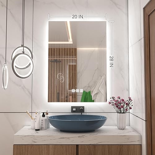 Miniatura 6 de Espejo de baño LED de 20 x 28 pulgadas, espejo de tocador de baño retroiluminado, espejo de tocador de baño retroiluminado para pared, atenuación