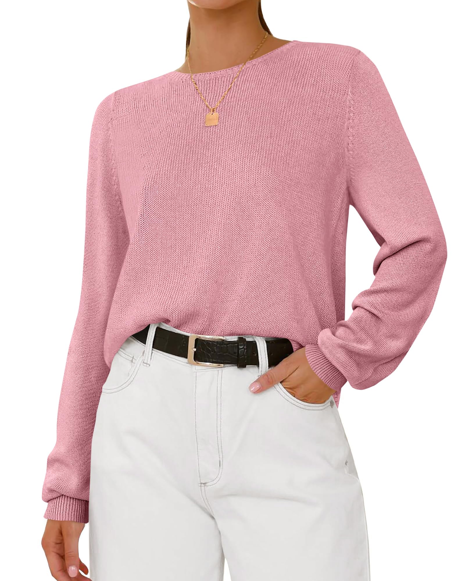 Womens Long Sleeve Crew Neck Sweaters 2026 Fall Casual Classic Soft Loose Fit Basic Pullover Jumper Knit Top-image-35
