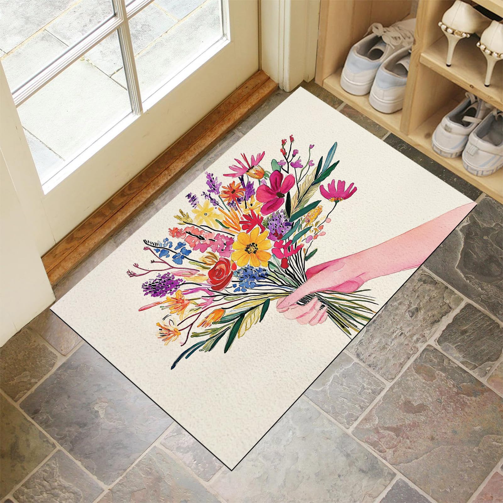 Paillasson extérieur antidérapant haut de gamme au motif fleurs sauvages