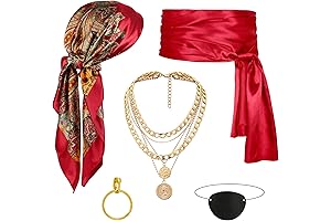 Awe-Inspiring Pirate Costume for Women: Complete Set with Hat, Headscarf, Sash, and Belt